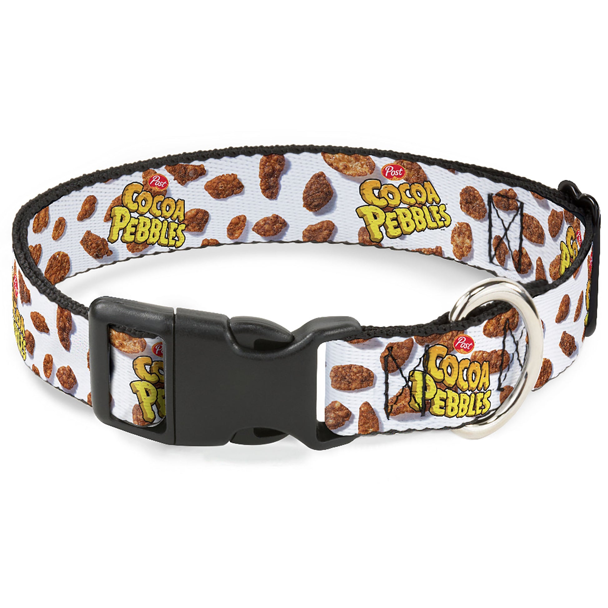 Plastic Clip Collar - POST COCOA PEBBLES Logo and Cereal Pebbles Scattered White/Browns Plastic Clip Collars The Flintstones