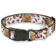 Plastic Clip Collar - Cocoa Pebbles Fred Flintstone and Barney Rubble Hugging Pose and Cereal Pebbles Scattered White/Browns Plastic Clip Collars The Flintstones