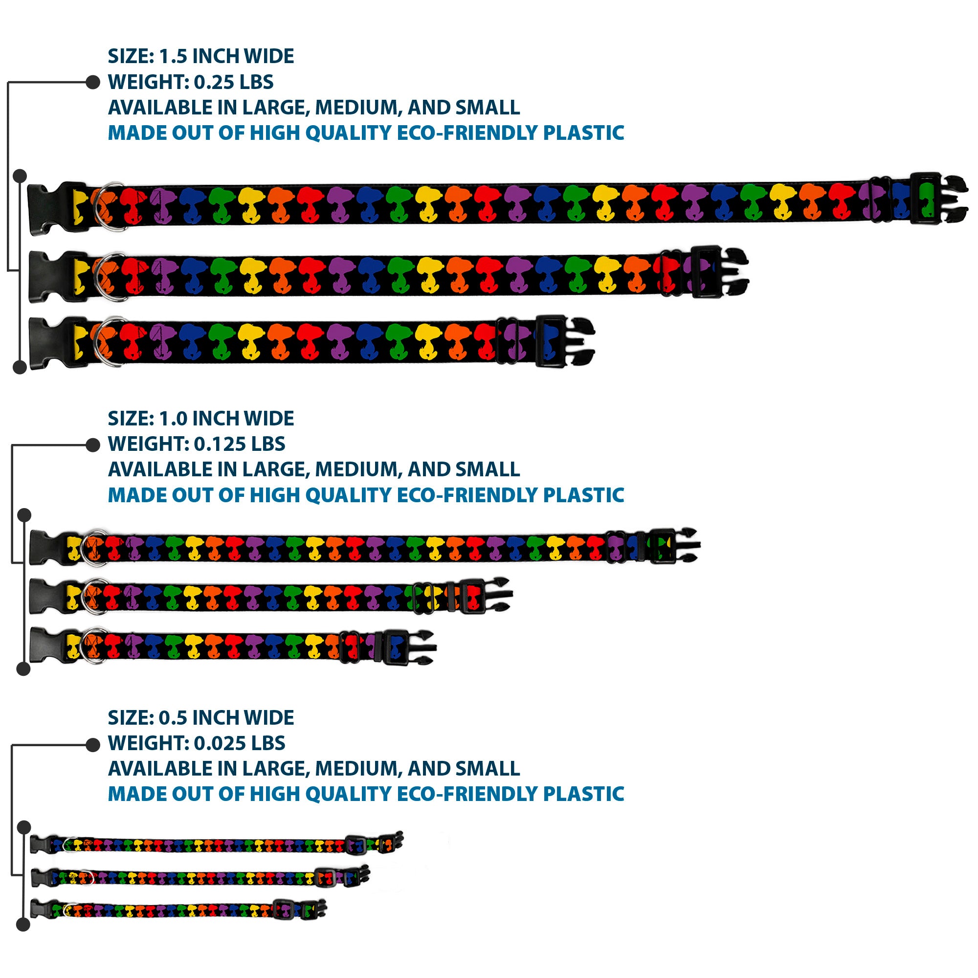 Plastic Clip Collar - Peanuts Snoopy Silhoutte Pose Black/Rainbow Multi Color Plastic Clip Collars Peanuts