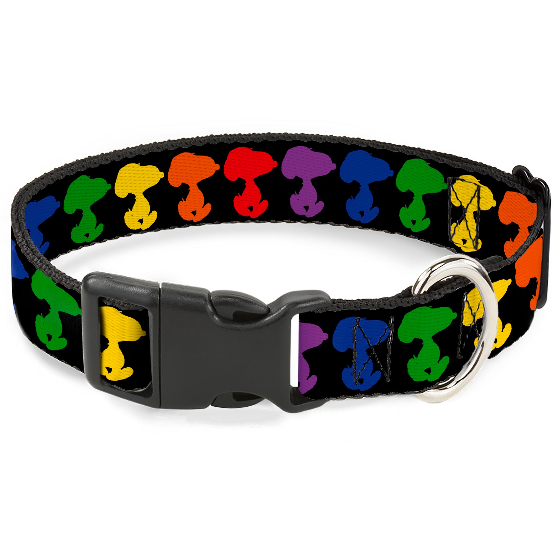 Plastic Clip Collar - Peanuts Snoopy Silhoutte Pose Black/Rainbow Multi Color Plastic Clip Collars Peanuts