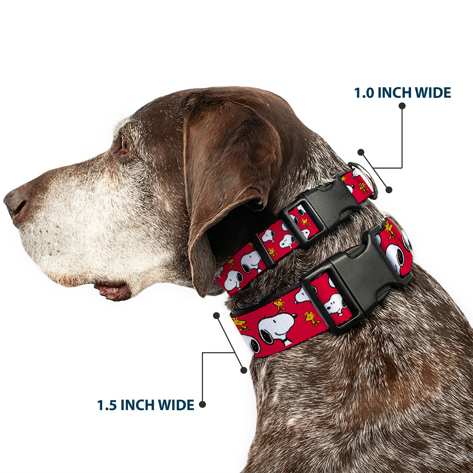 Plastic Clip Collar - Peanuts Snoopy and Woodstock Poses Scattered Red Plastic Clip Collars Peanuts