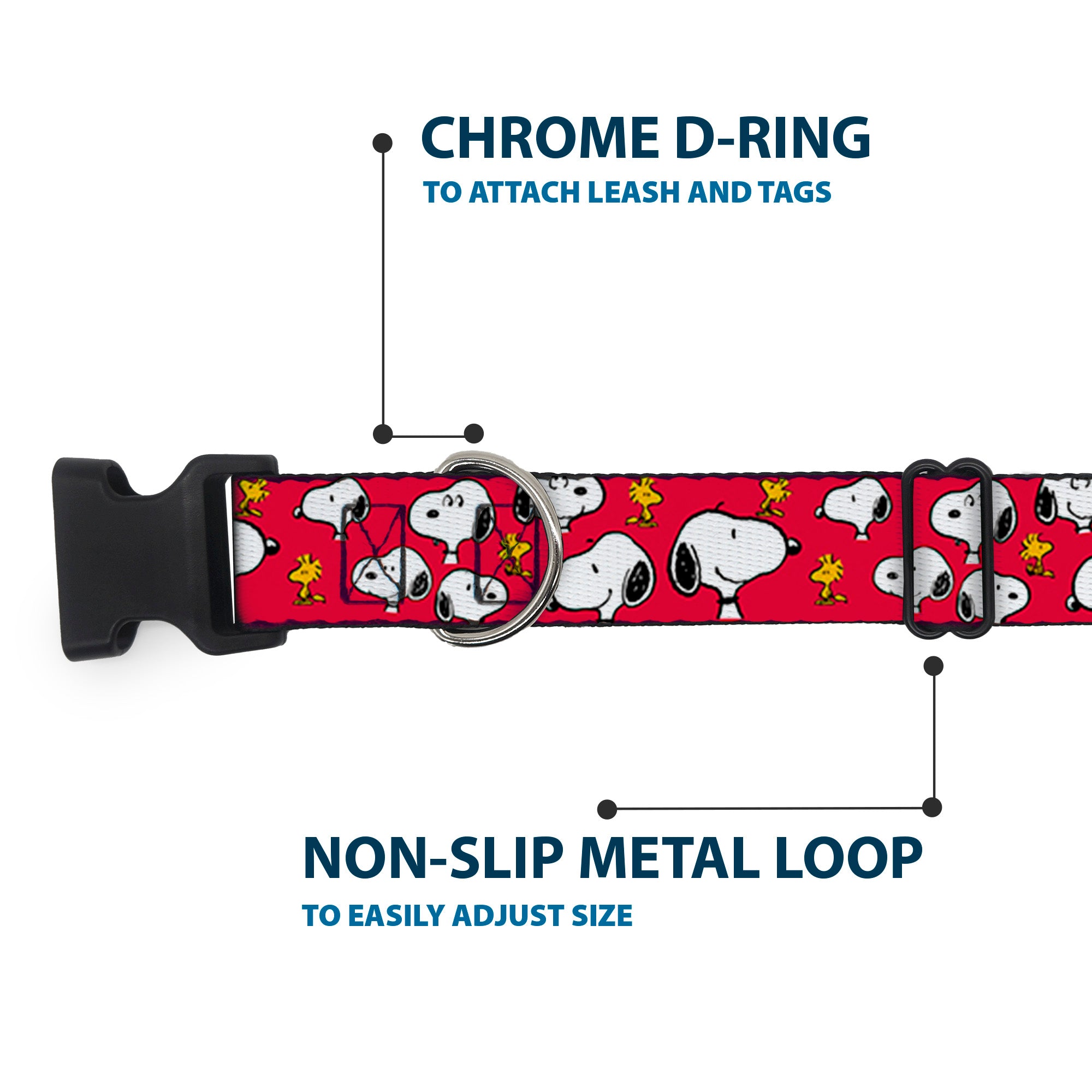 Plastic Clip Collar - Peanuts Snoopy and Woodstock Poses Scattered Red Plastic Clip Collars Peanuts