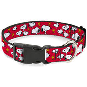 Plastic Clip Collar - Peanuts Snoopy and Woodstock Poses Scattered Red Plastic Clip Collars Peanuts
