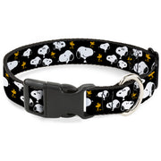 Plastic Clip Collar - Peanuts Snoopy and Woodstock Poses Scattered Black Plastic Clip Collars Peanuts