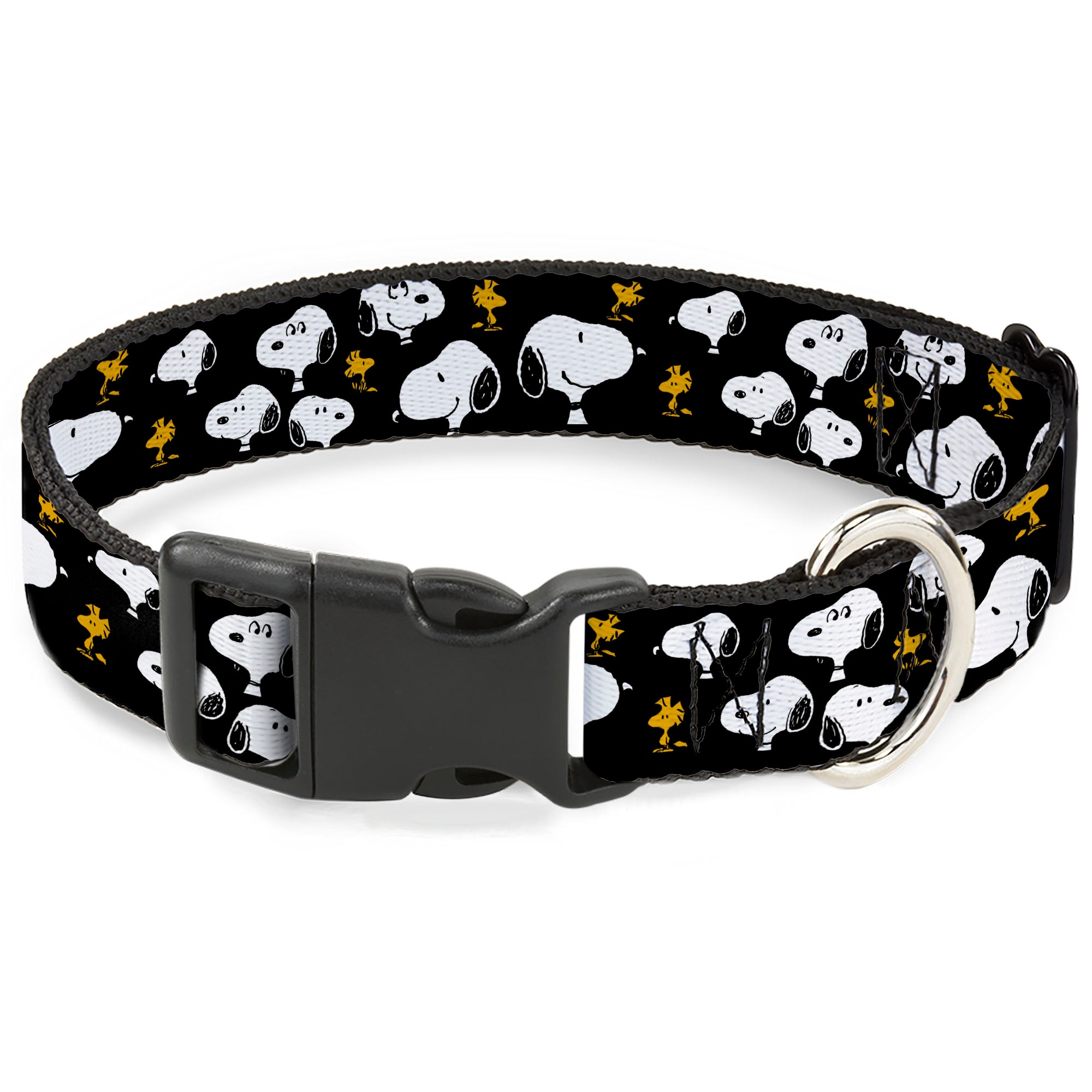 Plastic Clip Collar - Peanuts Snoopy and Woodstock Poses Scattered Black Plastic Clip Collars Peanuts