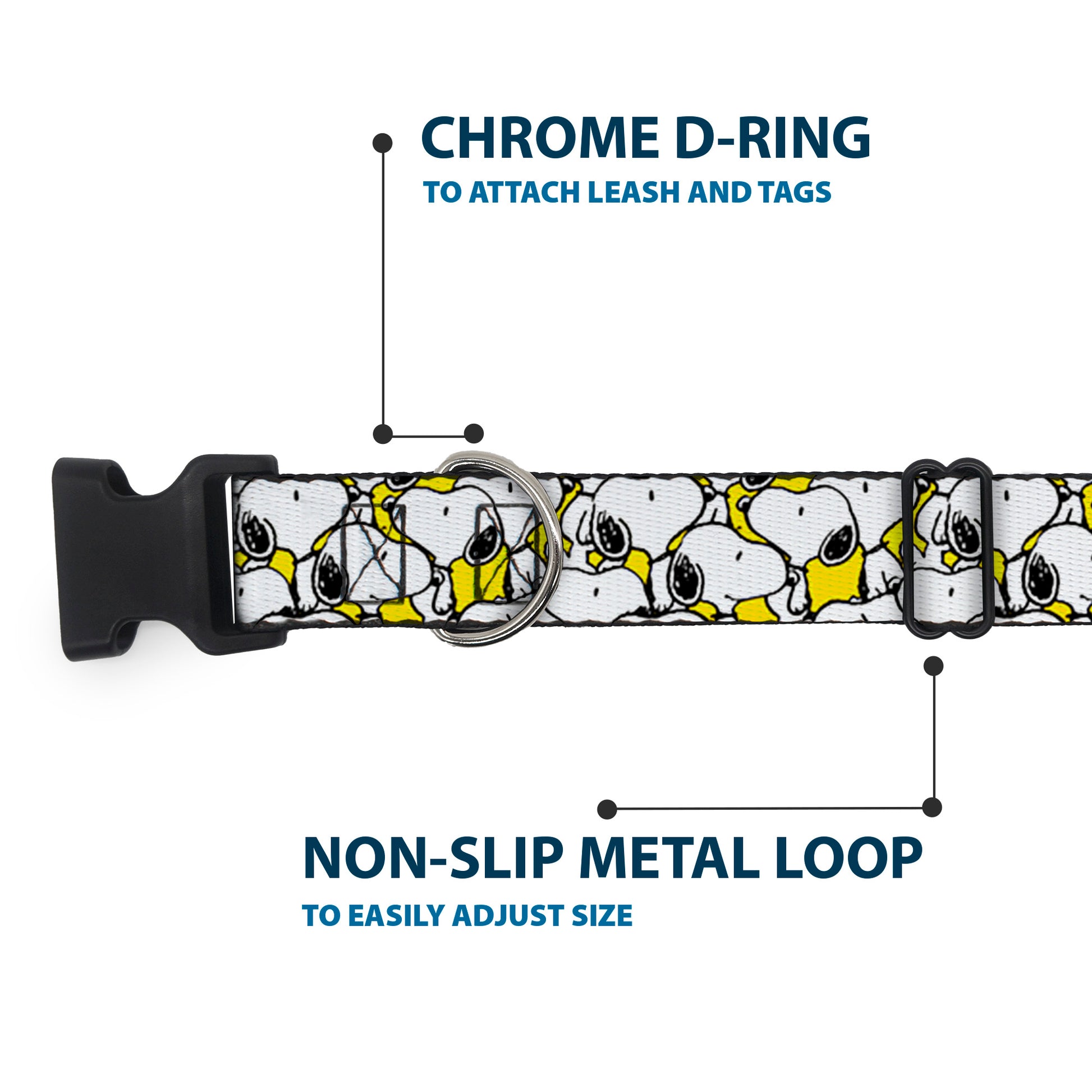 Plastic Clip Collar - Peanuts Snoopy Pose Stacked Yellow Plastic Clip Collars Peanuts
