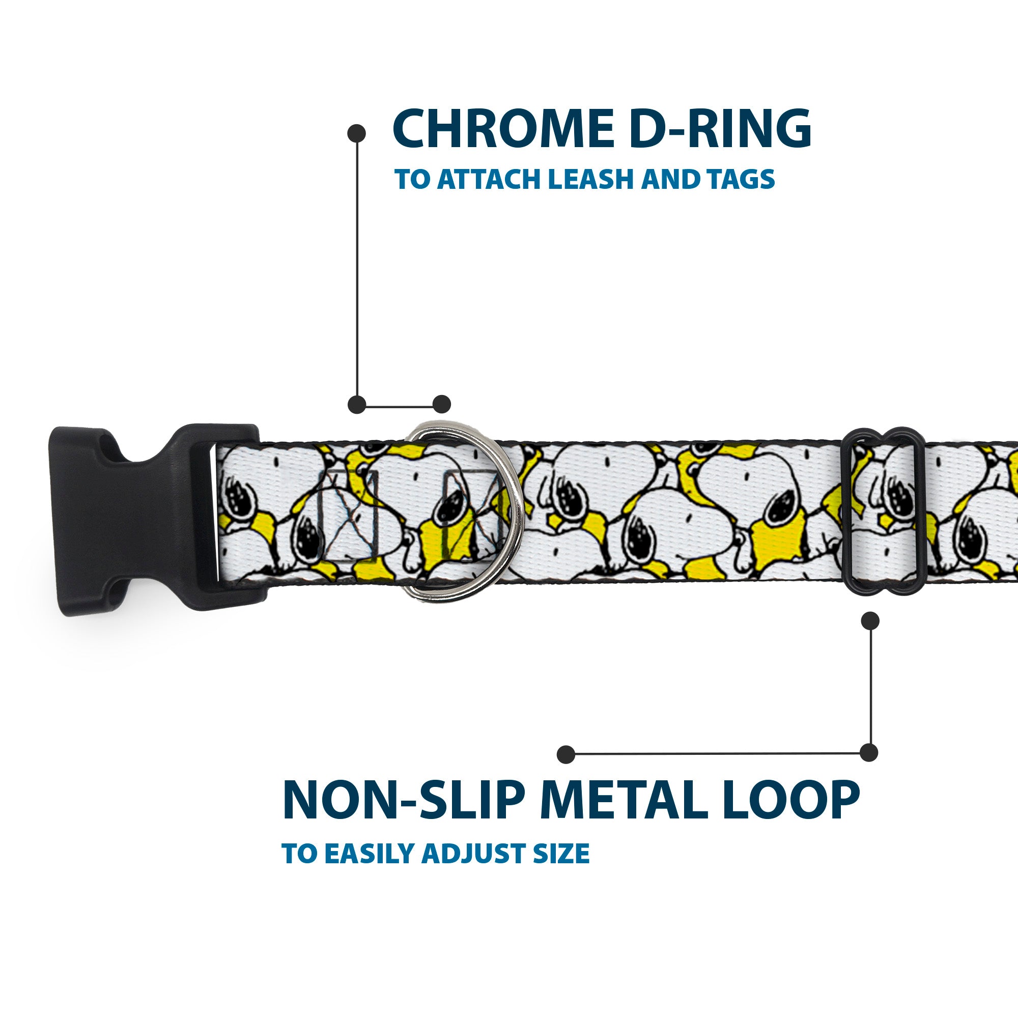 Plastic Clip Collar - Peanuts Snoopy Pose Stacked Yellow Plastic Clip Collars Peanuts