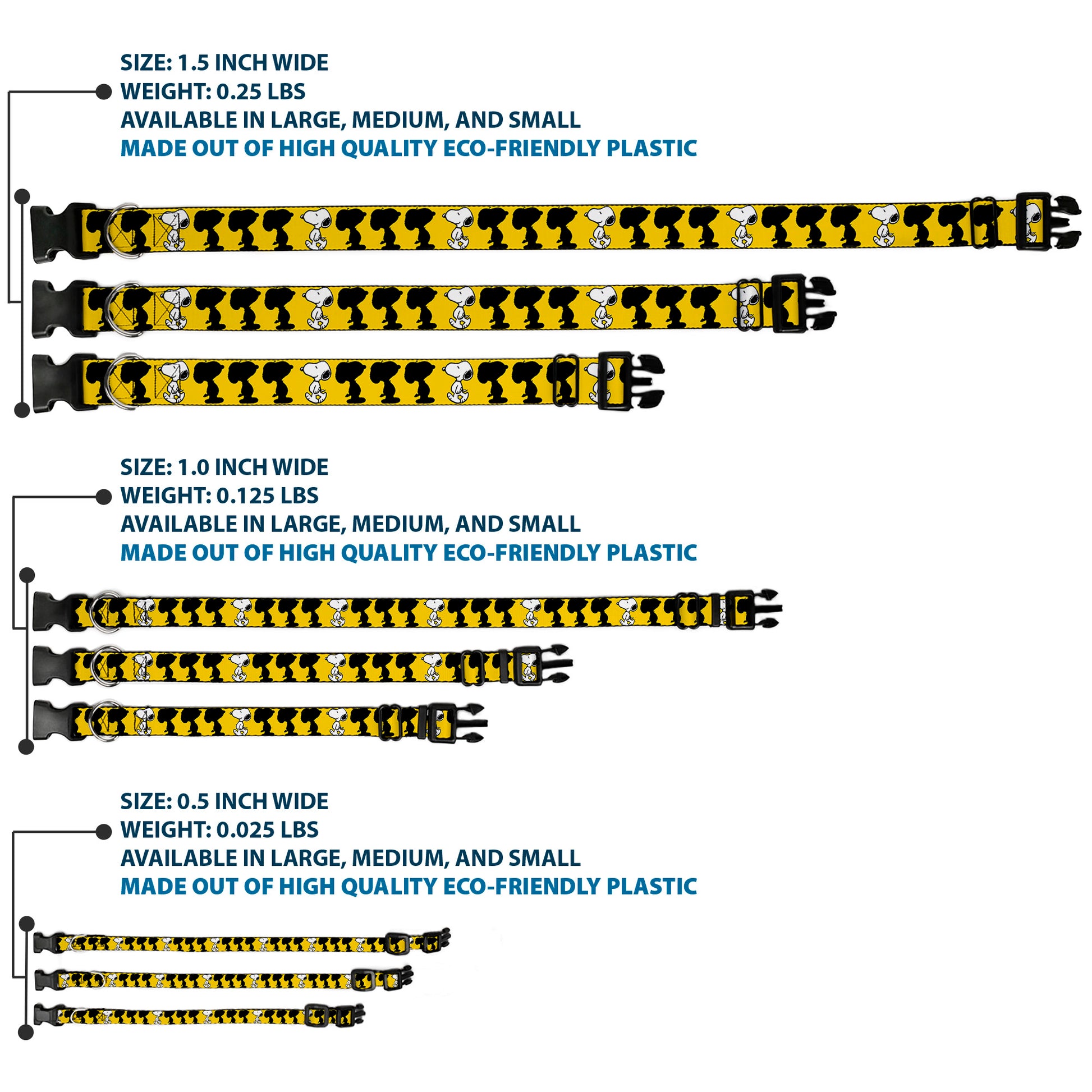 Plastic Clip Collar - Peanuts Snoopy Walking/Silhouette Pose Yellow/Black/White Plastic Clip Collars Peanuts