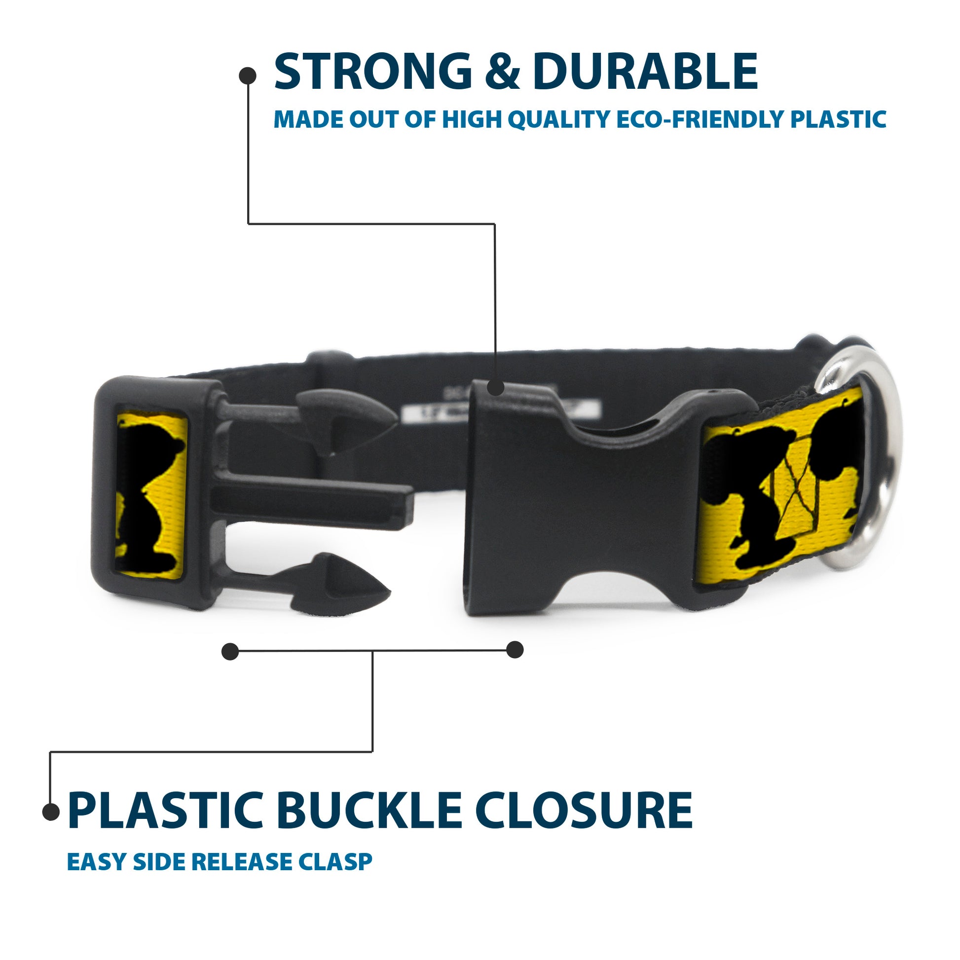 Plastic Clip Collar - Peanuts Snoopy Walking/Silhouette Pose Yellow/Black/White Plastic Clip Collars Peanuts