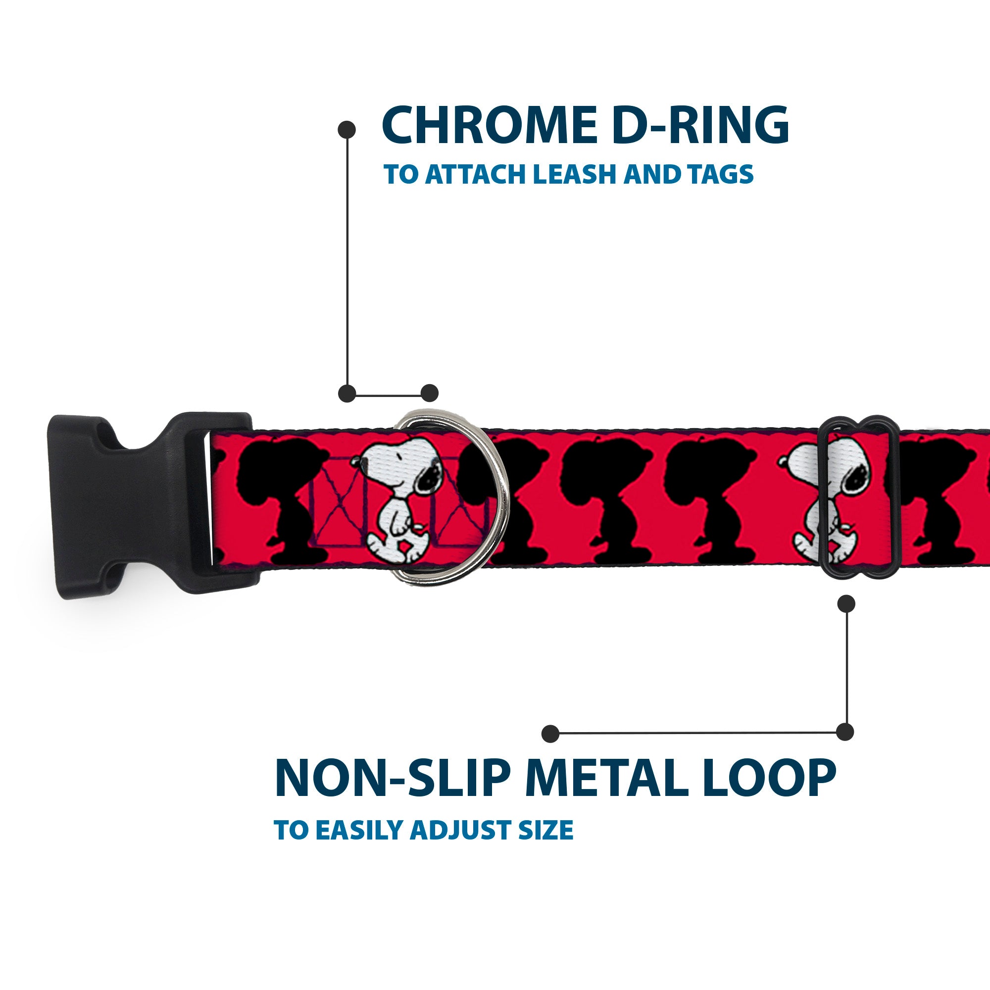 Plastic Clip Collar - Peanuts Snoopy Walking/Silhouette Pose Red/Black/White Plastic Clip Collars Peanuts