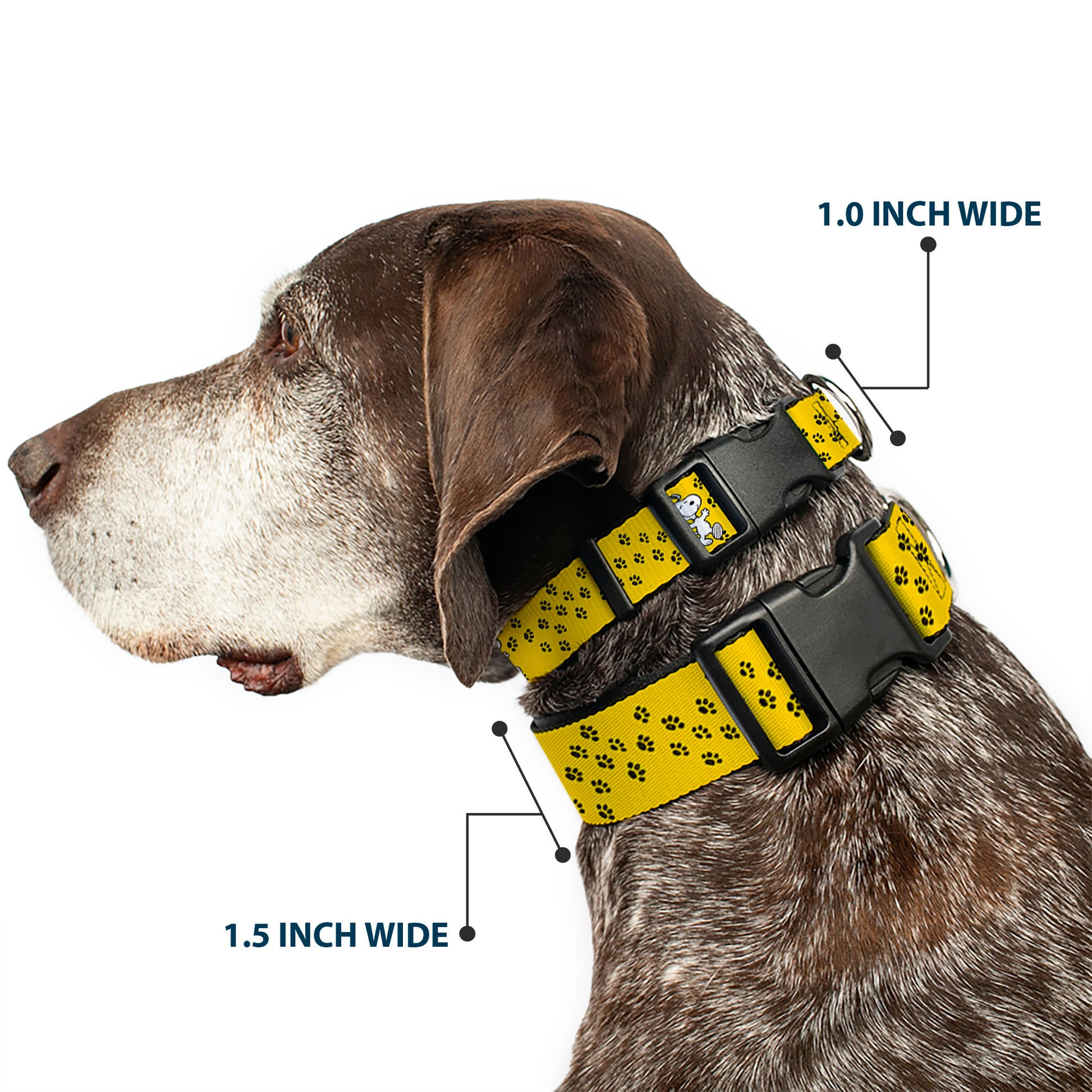 Plastic Clip Collar - Peanuts Snoopy Smiling Pose/Paw Print Yellow/Black/White Plastic Clip Collars Peanuts