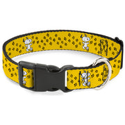 Plastic Clip Collar - Peanuts Snoopy Smiling Pose/Paw Print Yellow/Black/White Plastic Clip Collars Peanuts