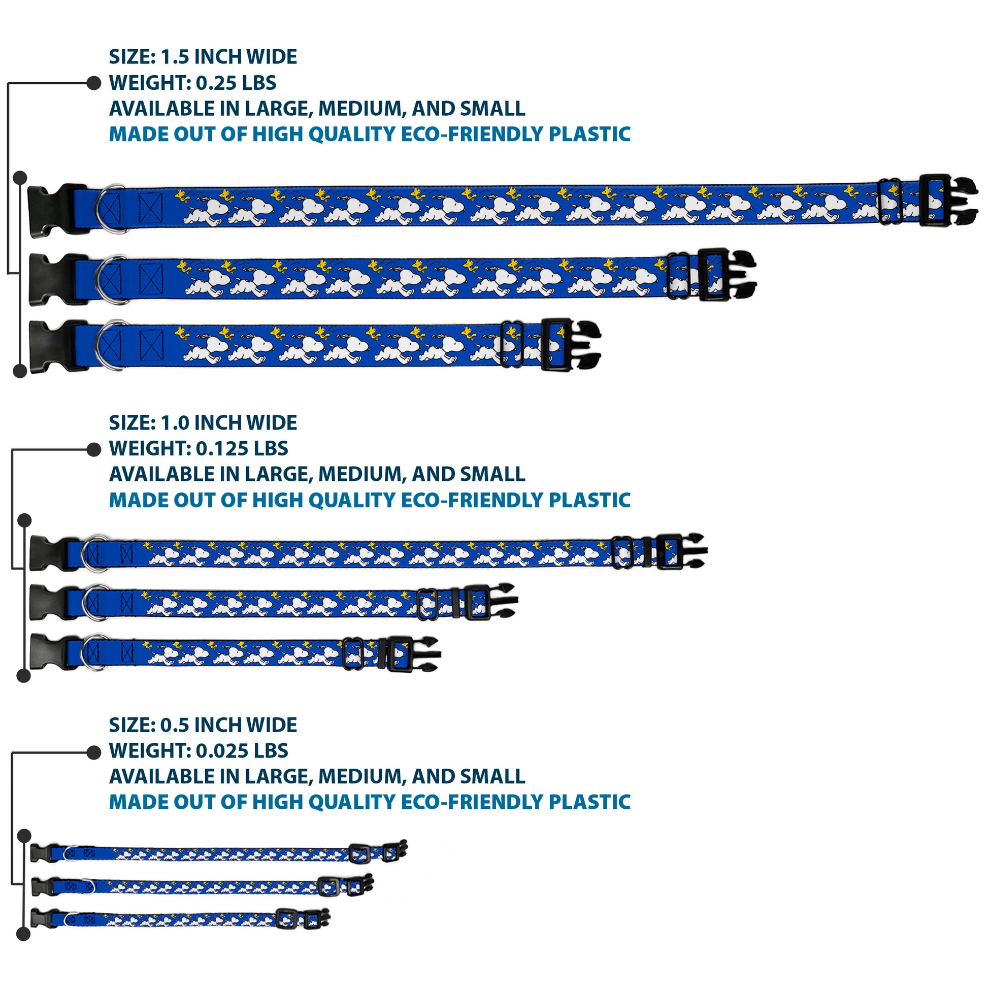 Plastic Clip Collar - Peanuts Snoopy Running and Woodstock Pose Blue Plastic Clip Collars Peanuts