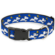 Plastic Clip Collar - Peanuts Snoopy Running and Woodstock Pose Blue Plastic Clip Collars Peanuts