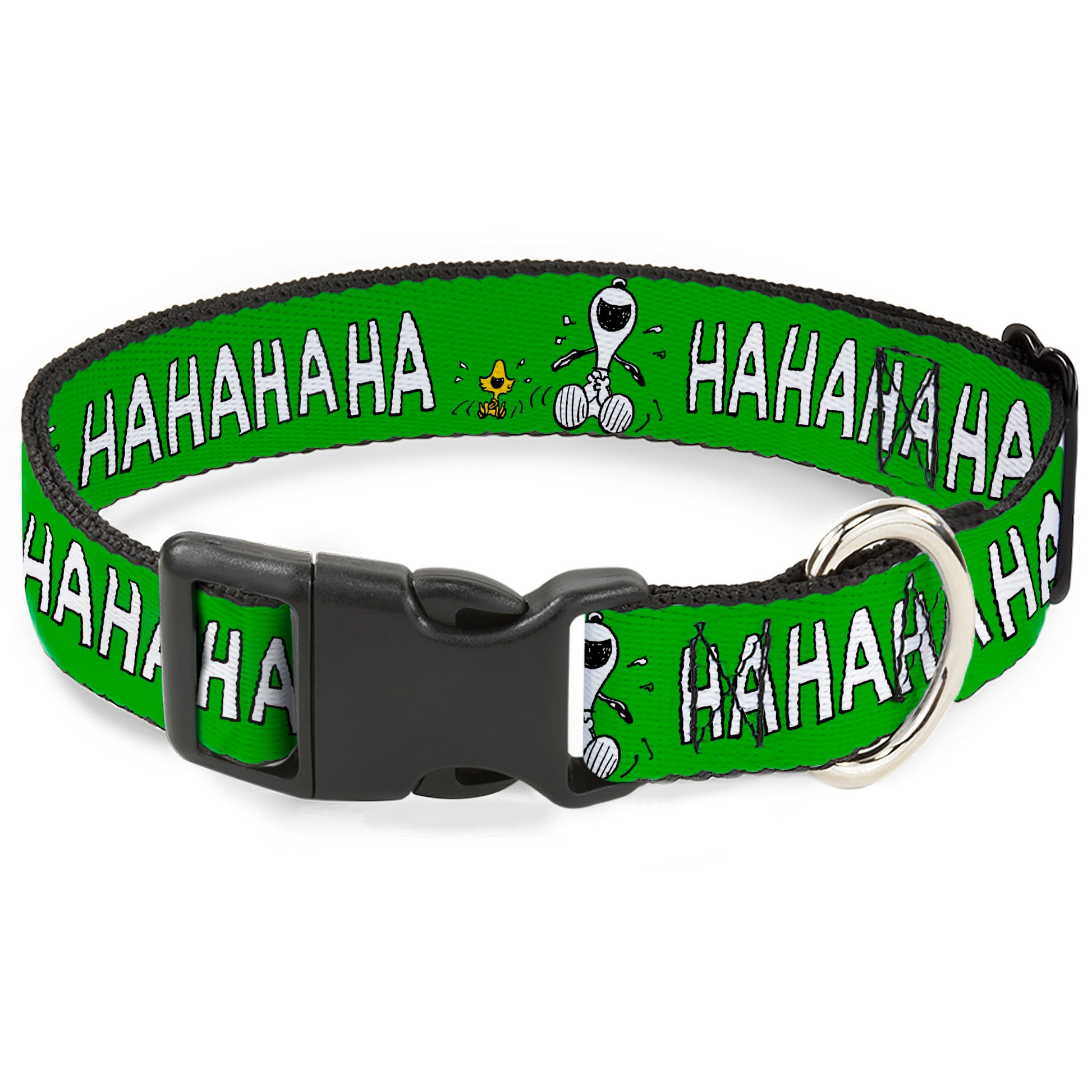 Plastic Clip Collar - Peanuts Snoopy and Woodstock Laughing HAHA Pose Green Plastic Clip Collars Peanuts