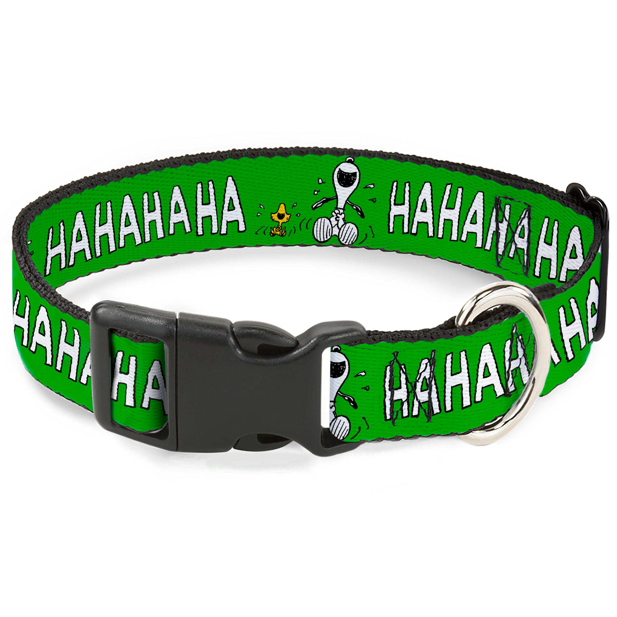 Plastic Clip Collar - Peanuts Snoopy and Woodstock Laughing HAHA Pose Green Plastic Clip Collars Peanuts