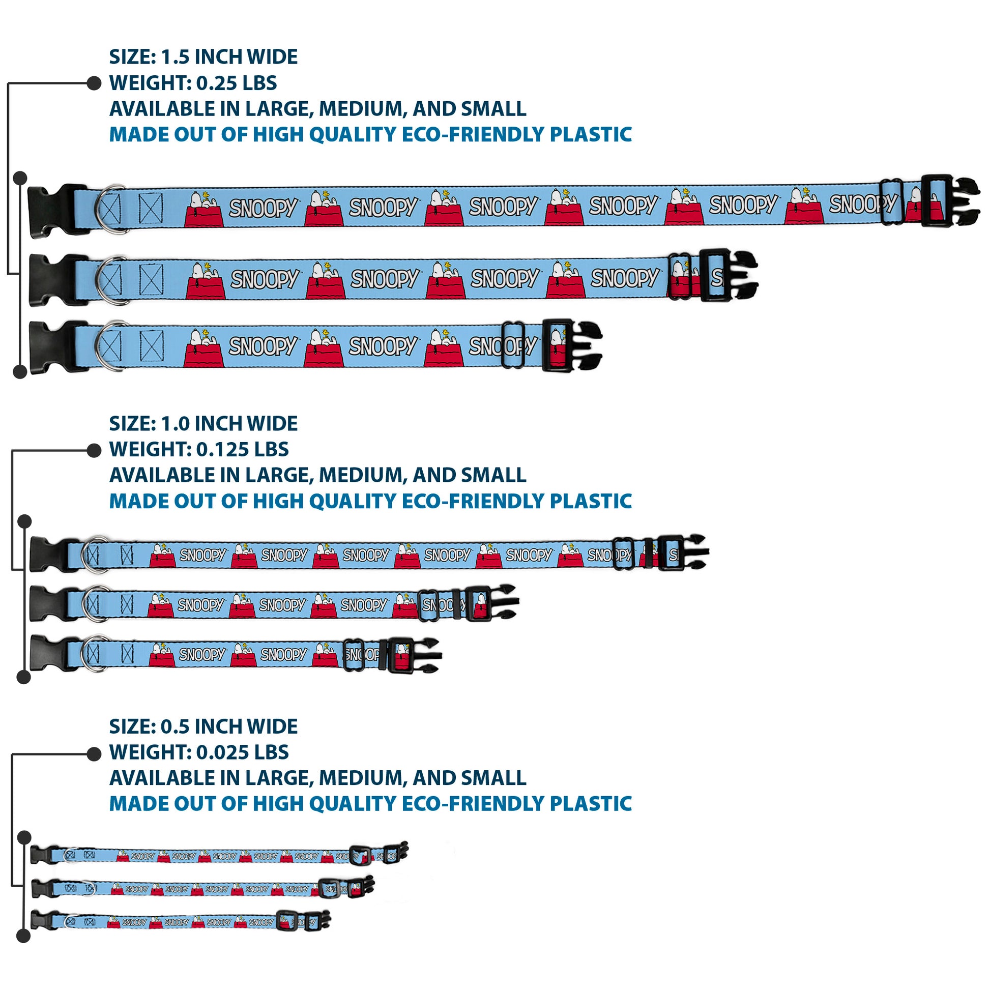 Plastic Clip Collar - Peanuts Snoopy and Woodstock Dog House Pose and Text Sky Blue Plastic Clip Collars Peanuts