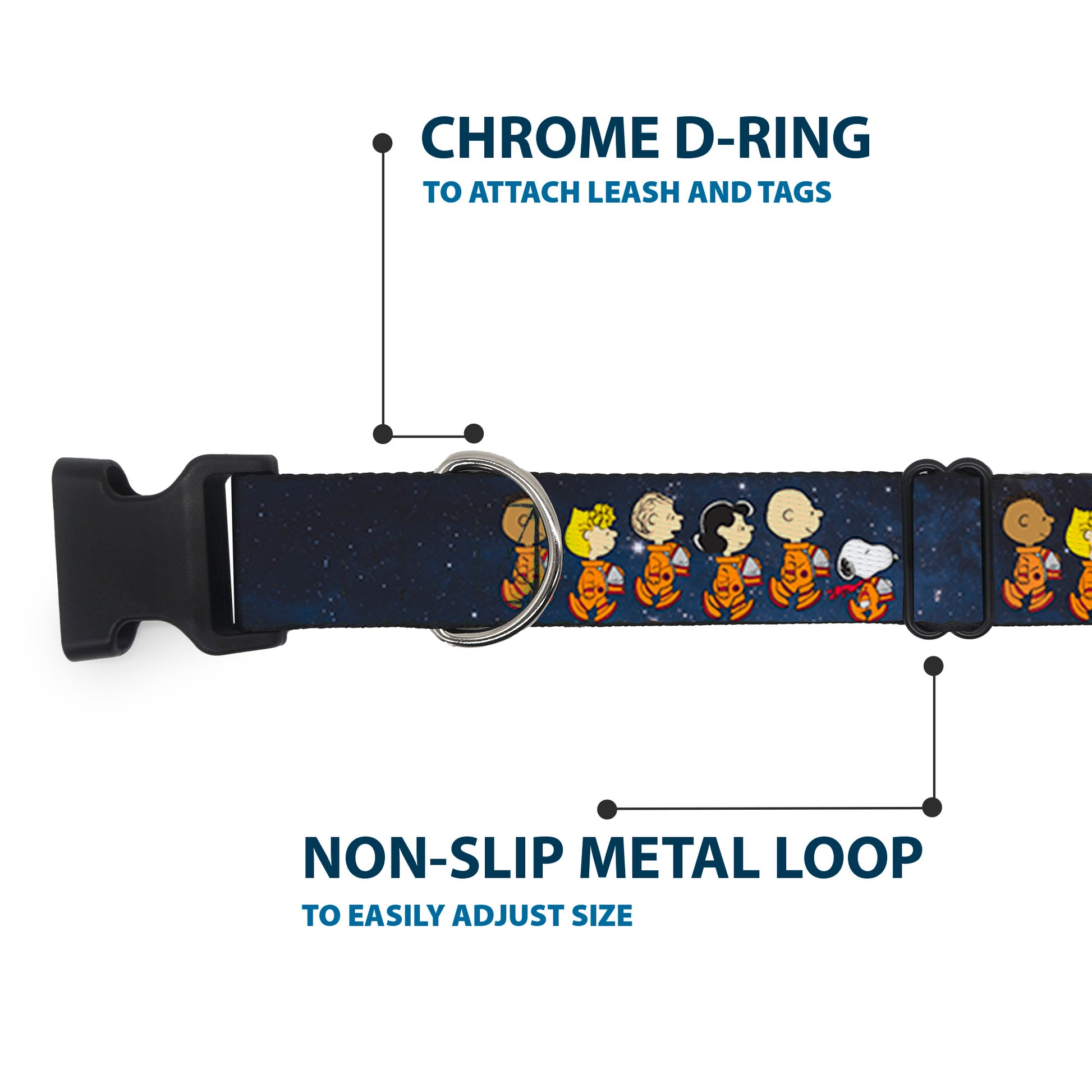 Plastic Clip Collar - Peanuts Gang Astronauts Space Walk Group Pose Blues Plastic Clip Collars Peanuts