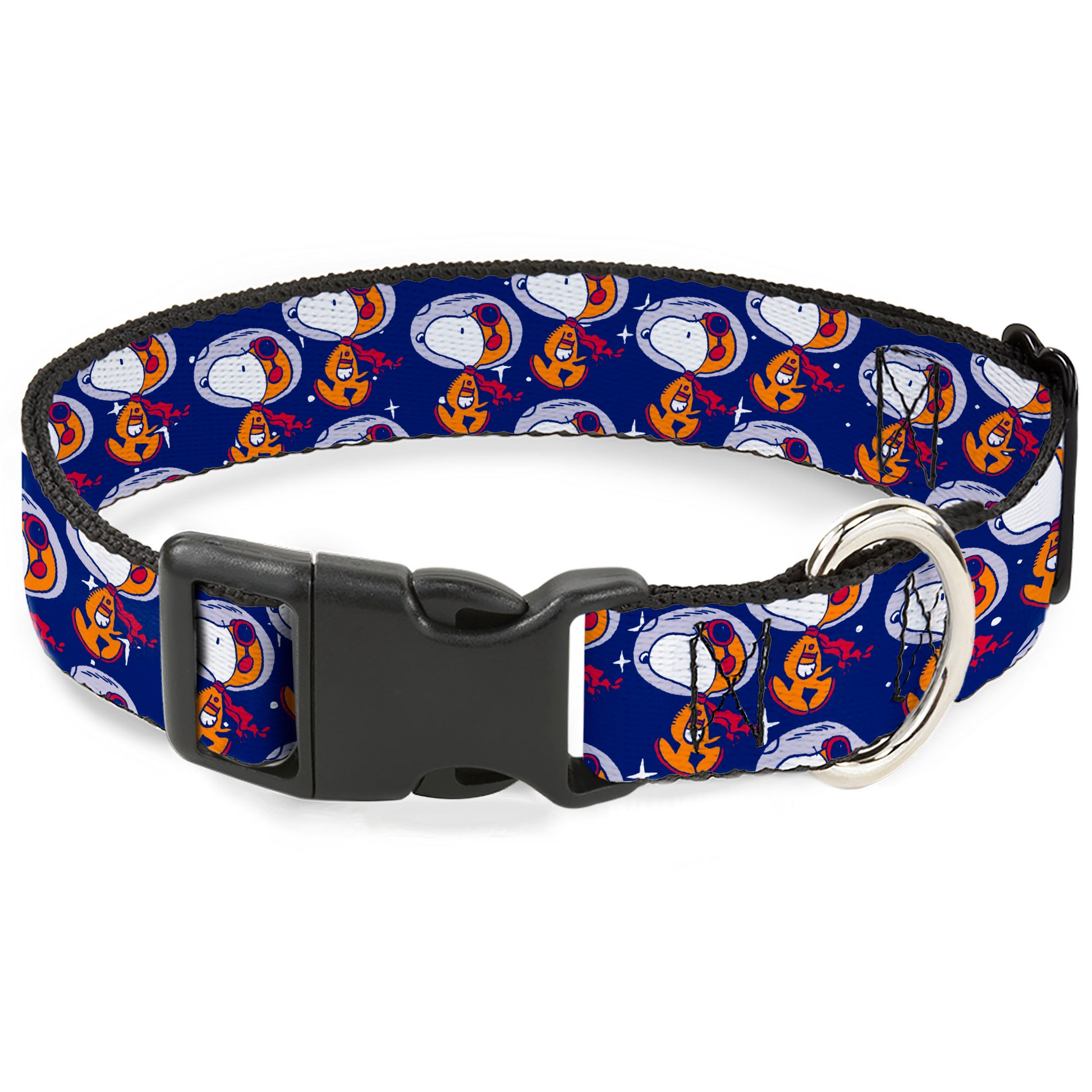 Plastic Clip Collar - Peanuts Astronaut Snoopy Walking Pose Scattered Blue/Orange Plastic Clip Collars Peanuts