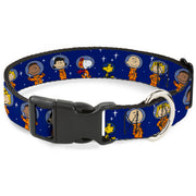 Plastic Clip Collar - Peanuts Gang Astronauts Standing Poses Stars Blue/White Plastic Clip Collars Peanuts