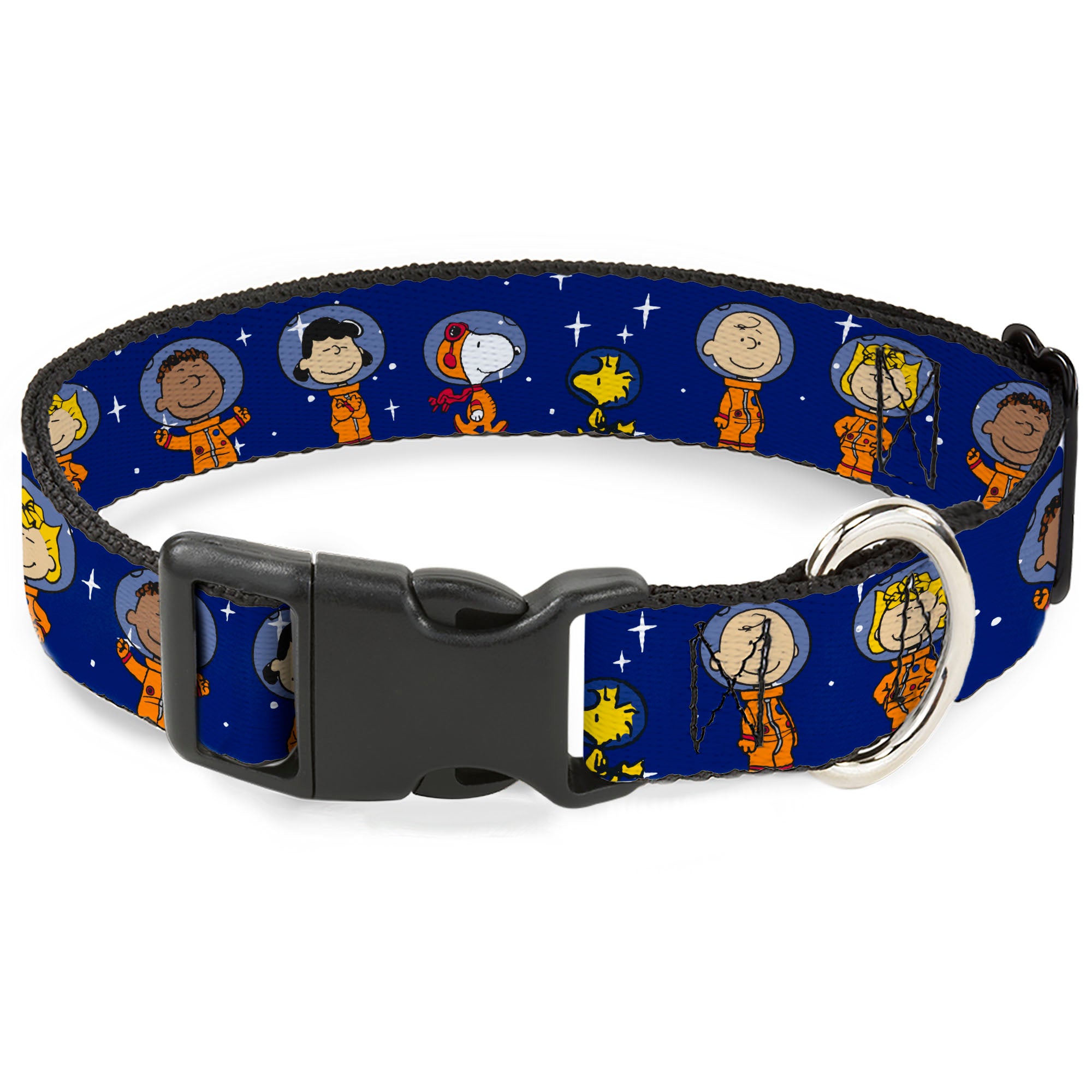 Plastic Clip Collar - Peanuts Gang Astronauts Standing Poses Stars Blue/White Plastic Clip Collars Peanuts