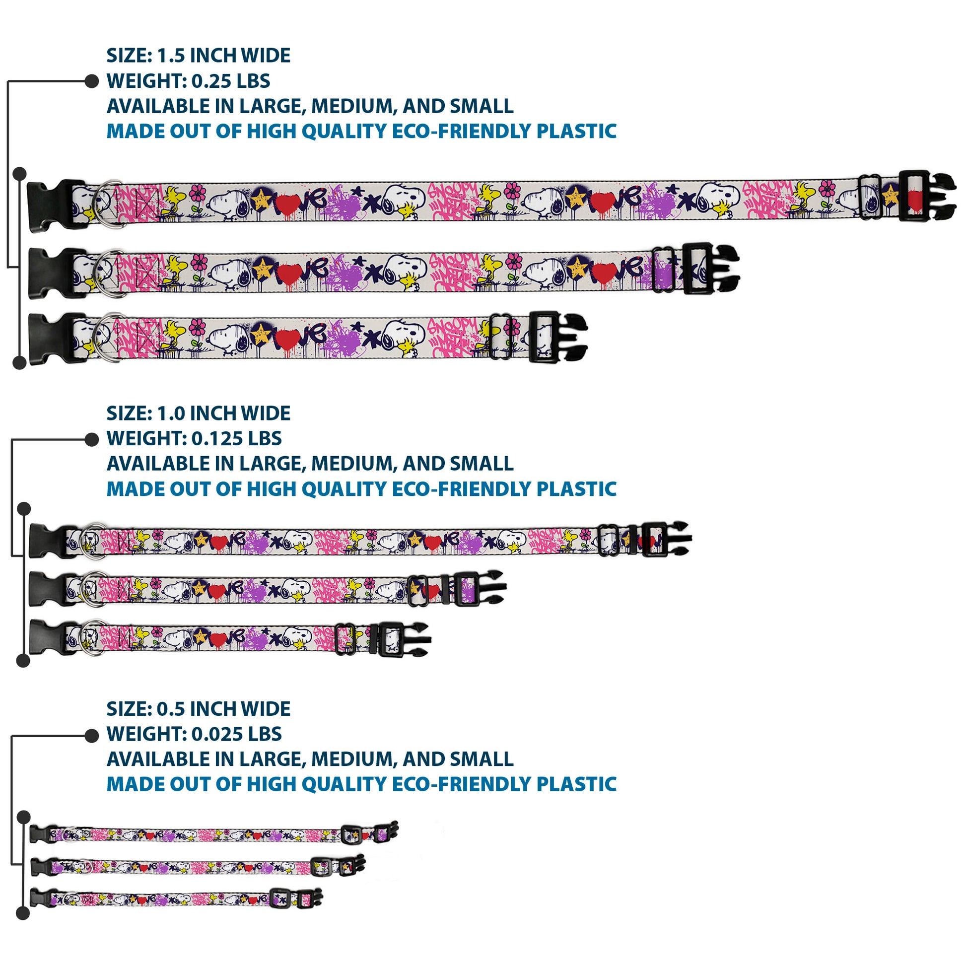 Plastic Clip Collar - Peanuts Snoopy and Woodstock Graffiti Collage White/Multi Color Plastic Clip Collars Peanuts