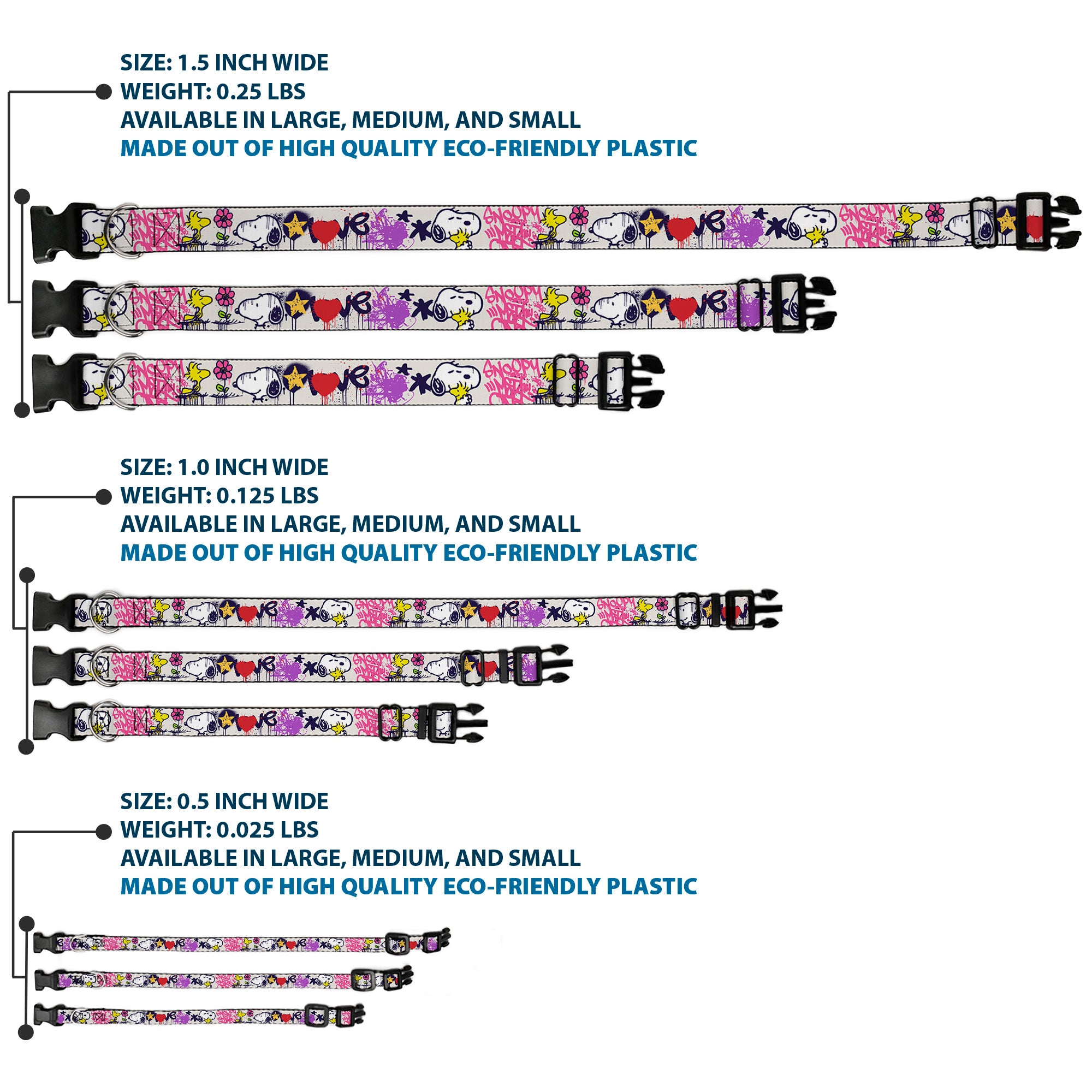 Plastic Clip Collar - Peanuts Snoopy and Woodstock Graffiti Collage White/Multi Color Plastic Clip Collars Peanuts
