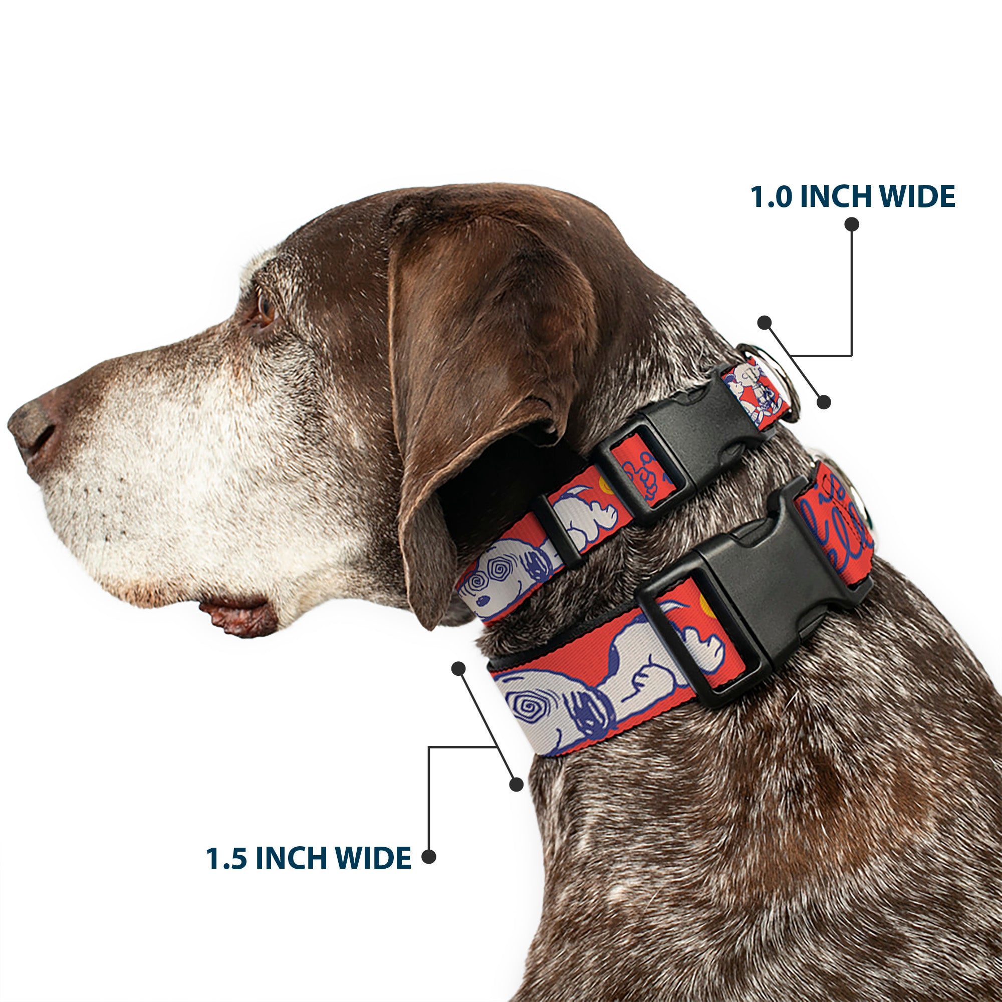 Plastic Clip Collar - Peanuts Gang SEMI-POSITIVE VIBES Quote Red/Blues/White Plastic Clip Collars Peanuts