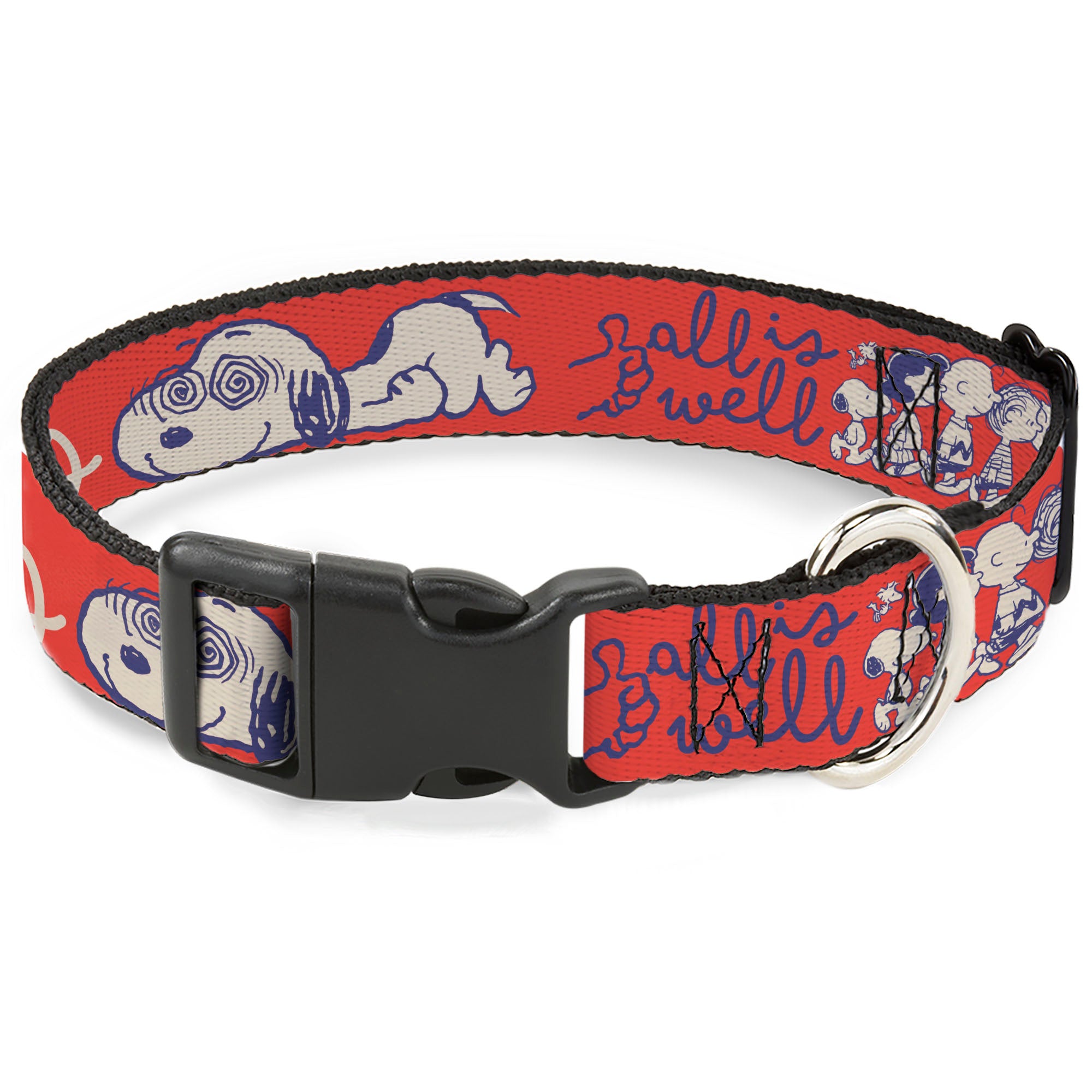 Plastic Clip Collar - Peanuts Gang SEMI-POSITIVE VIBES Quote Red/Blues/White Plastic Clip Collars Peanuts