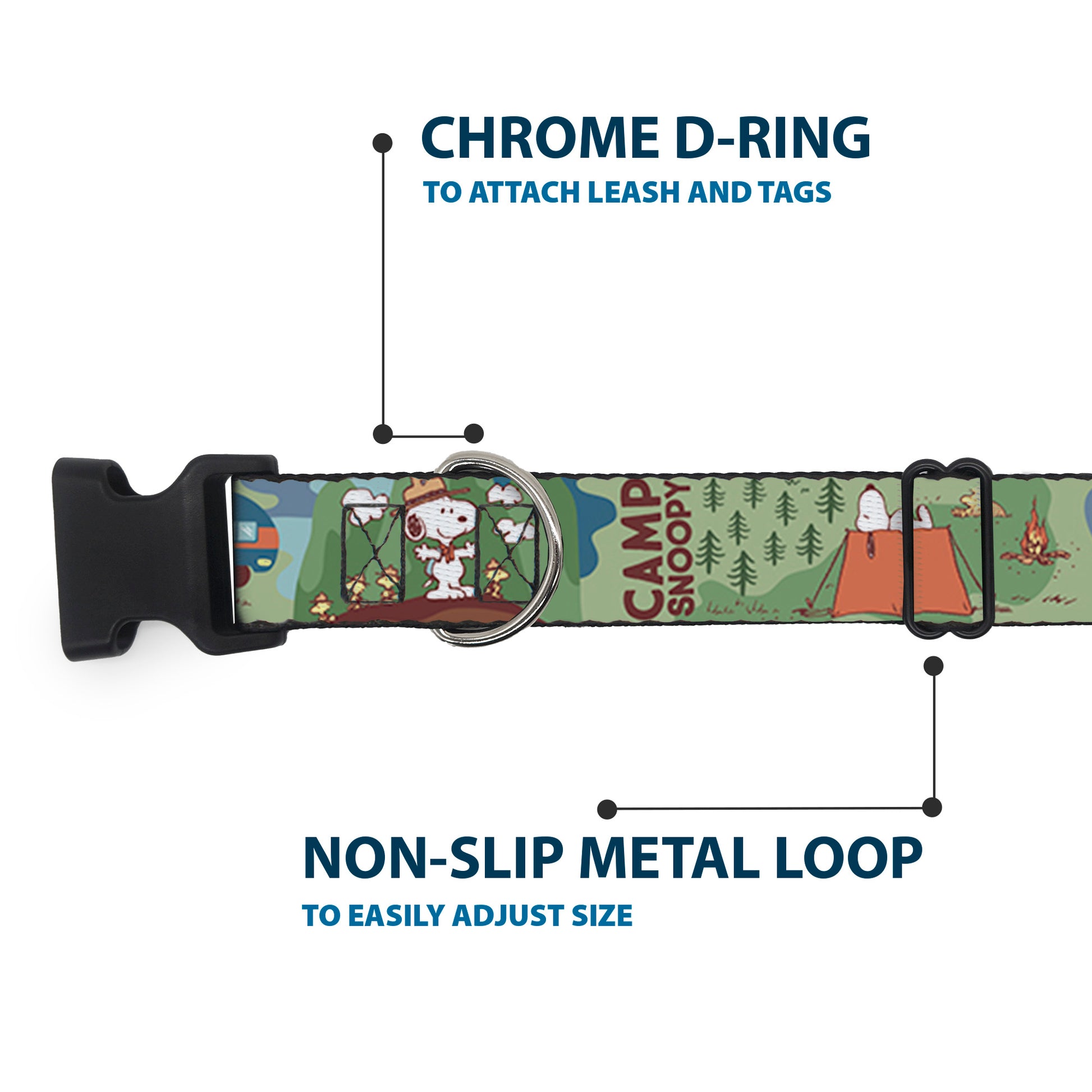 Plastic Clip Collar - Peanuts HAPPY CAMPER BEAGLE SCOUTS Scenes Plastic Clip Collars Peanuts