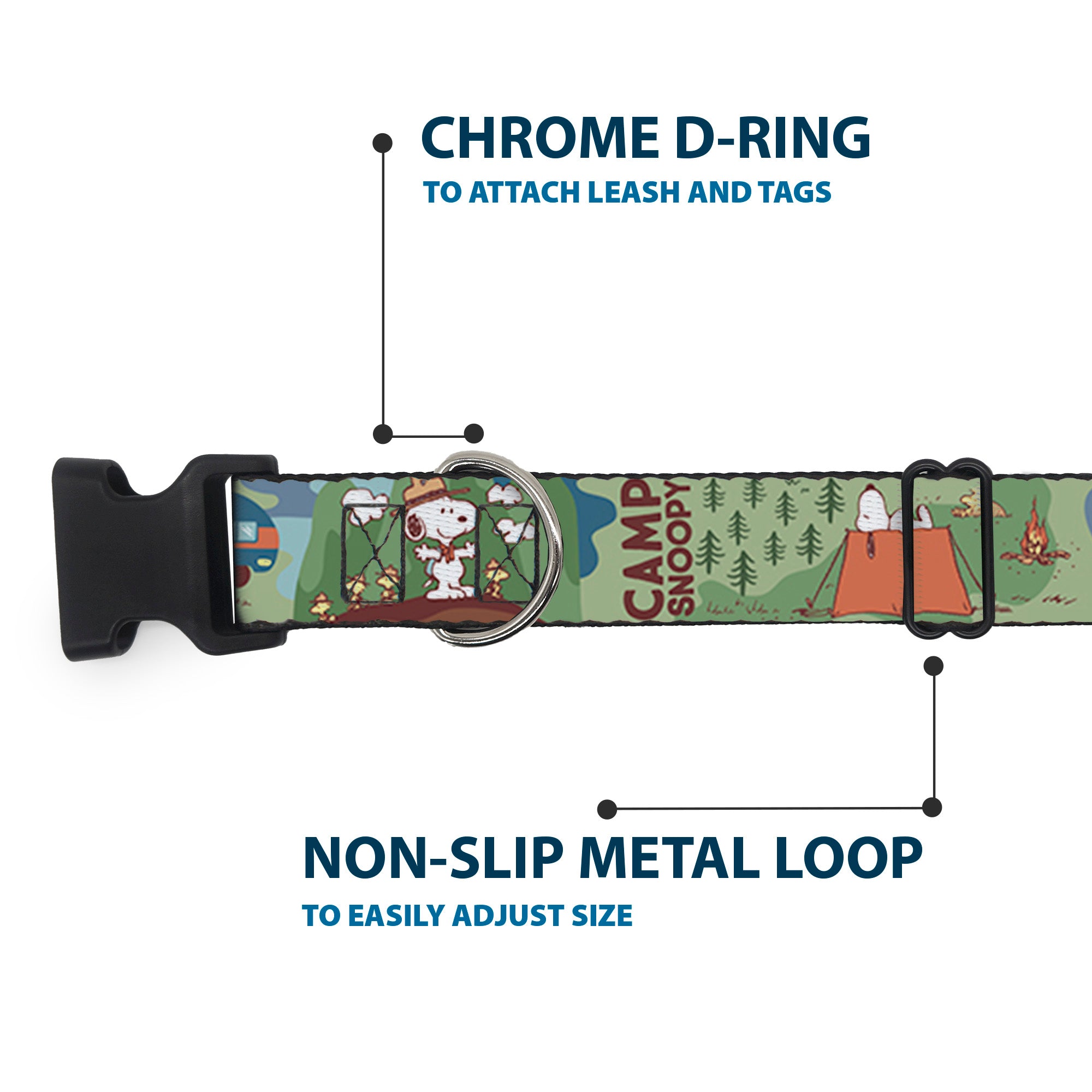 Plastic Clip Collar - Peanuts HAPPY CAMPER BEAGLE SCOUTS Scenes Plastic Clip Collars Peanuts