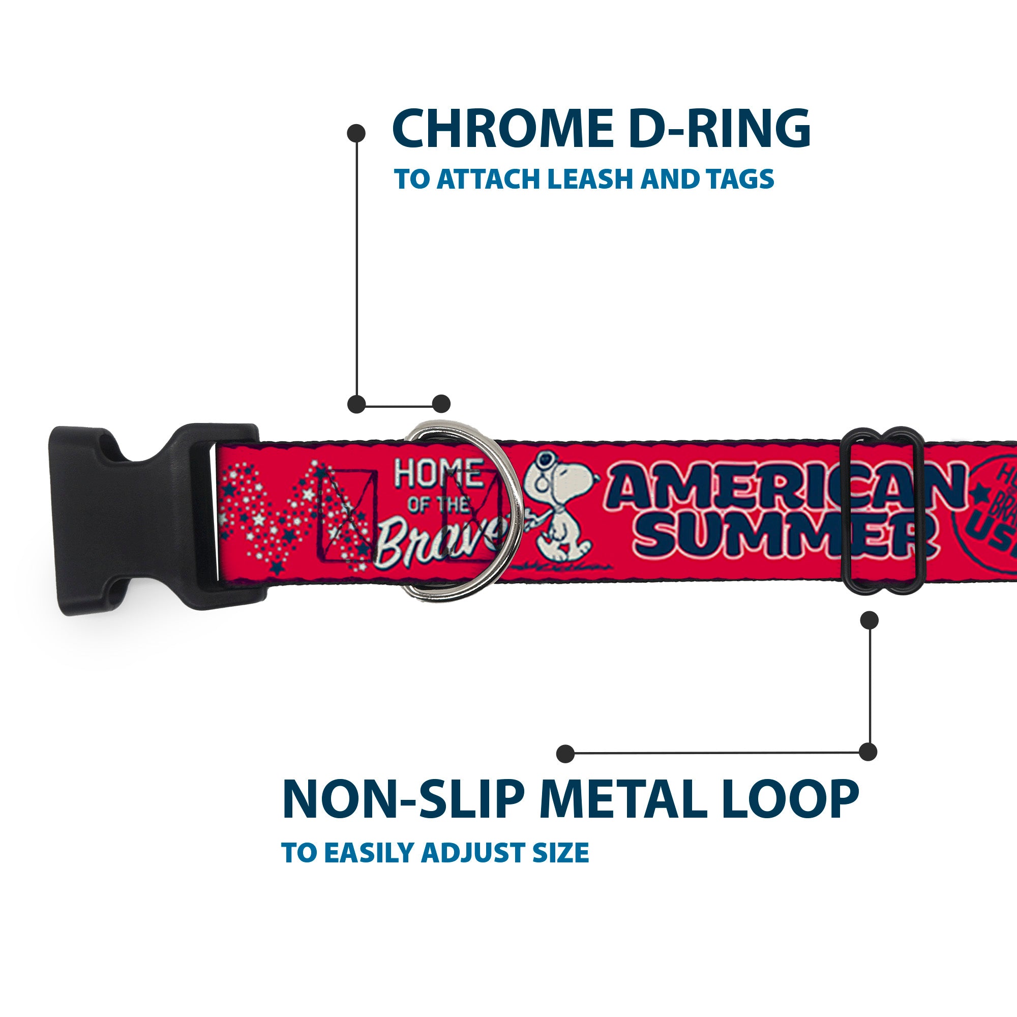Plastic Clip Collar - Peanuts Gang AMERICAN SUMMER Poses Red/Blue/White Plastic Clip Collars Peanuts