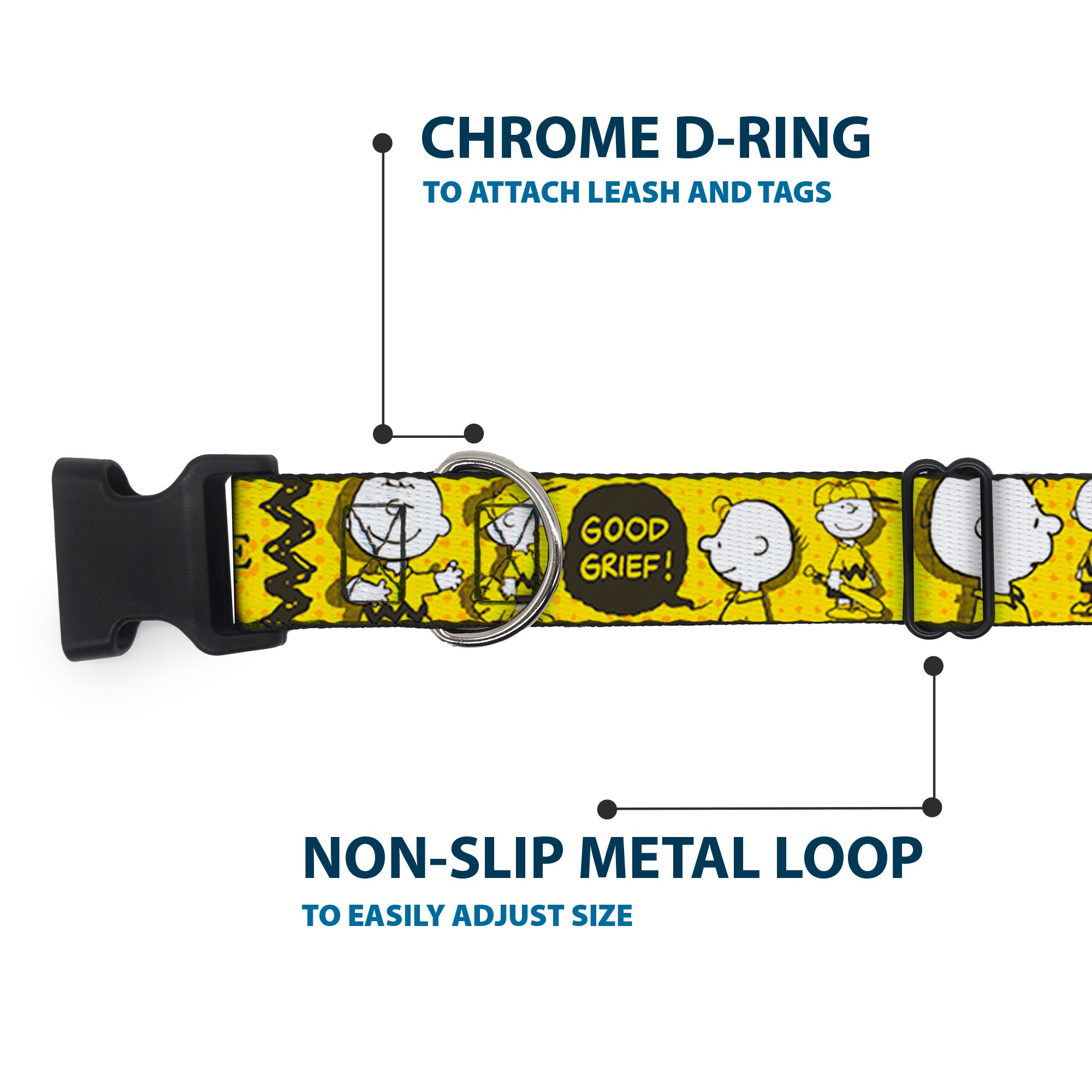 Plastic Clip Collar - Peanuts I AM CHARLIE BROWN Poses and Zig Zag Stripe Yellows/Black Plastic Clip Collars Peanuts