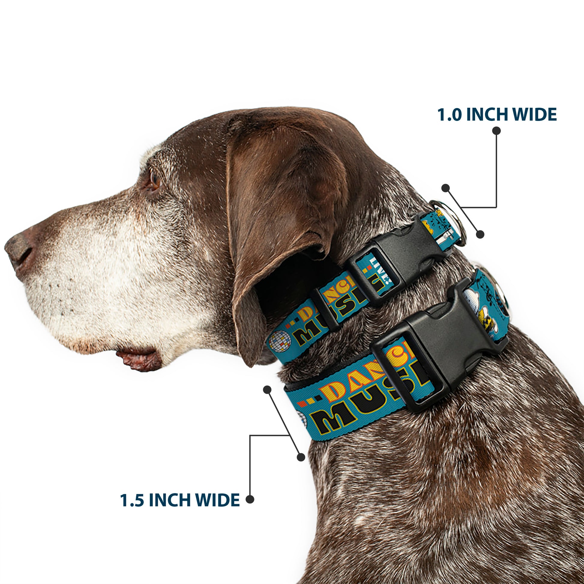 Plastic Clip Collar - Peanuts Gang DANCE MUSIC Poses and Quotes Blue/Multi Color Plastic Clip Collars Peanuts