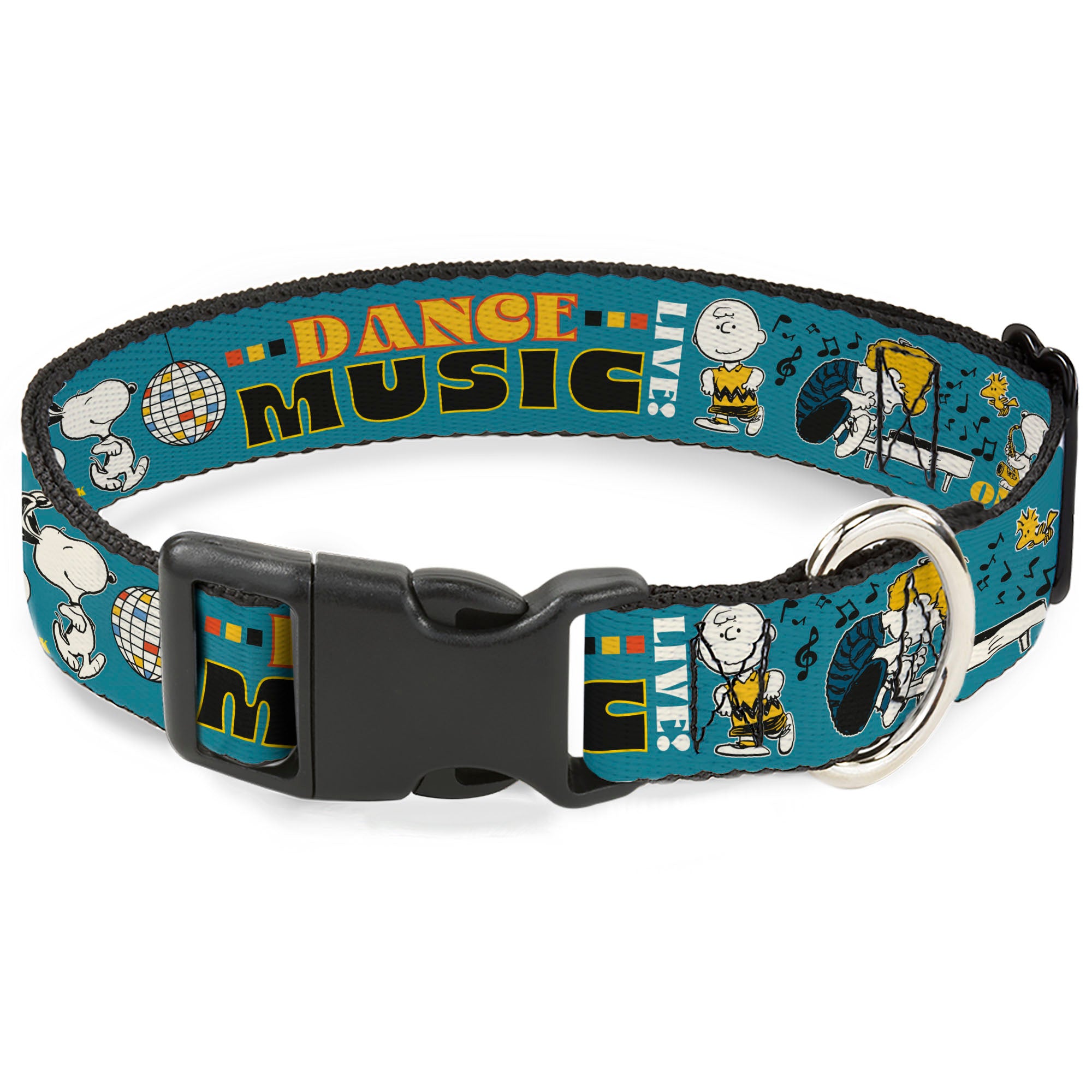 Plastic Clip Collar - Peanuts Gang DANCE MUSIC Poses and Quotes Blue/Multi Color Plastic Clip Collars Peanuts