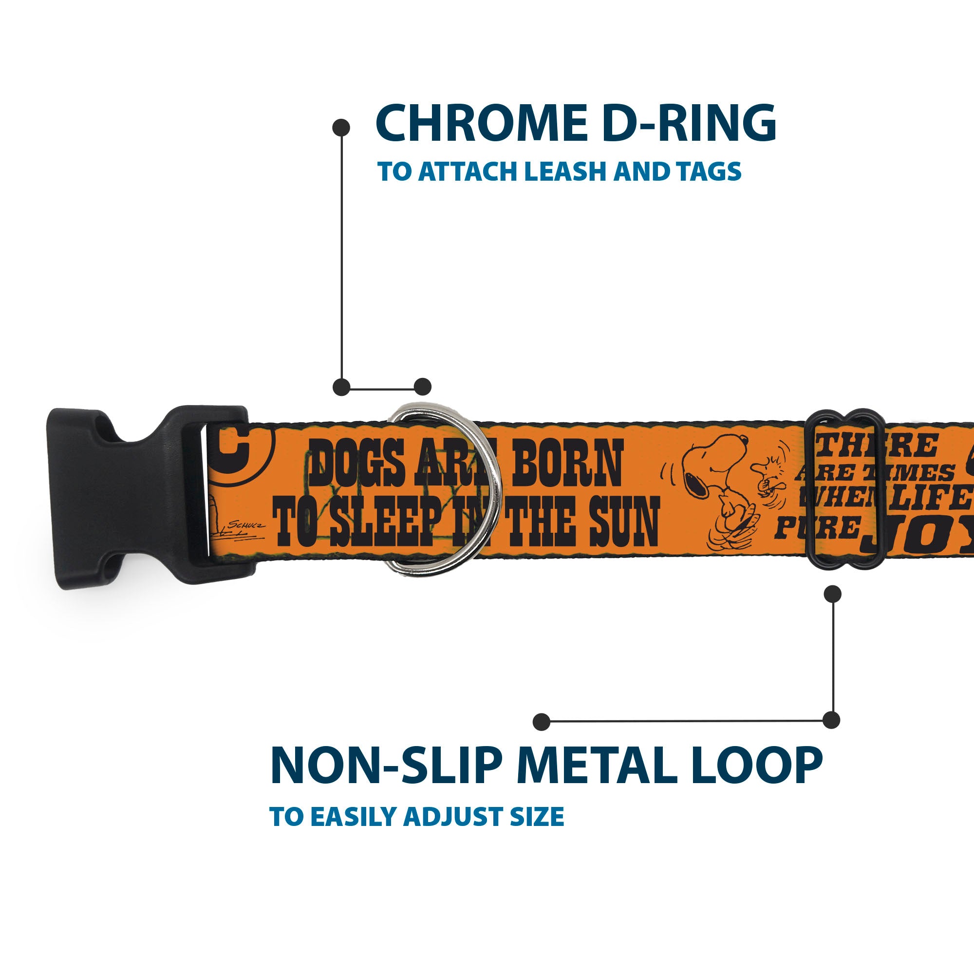 Plastic Clip Collar - Snoopy Poses and Quotes Collage Orange/Black Plastic Clip Collars Peanuts