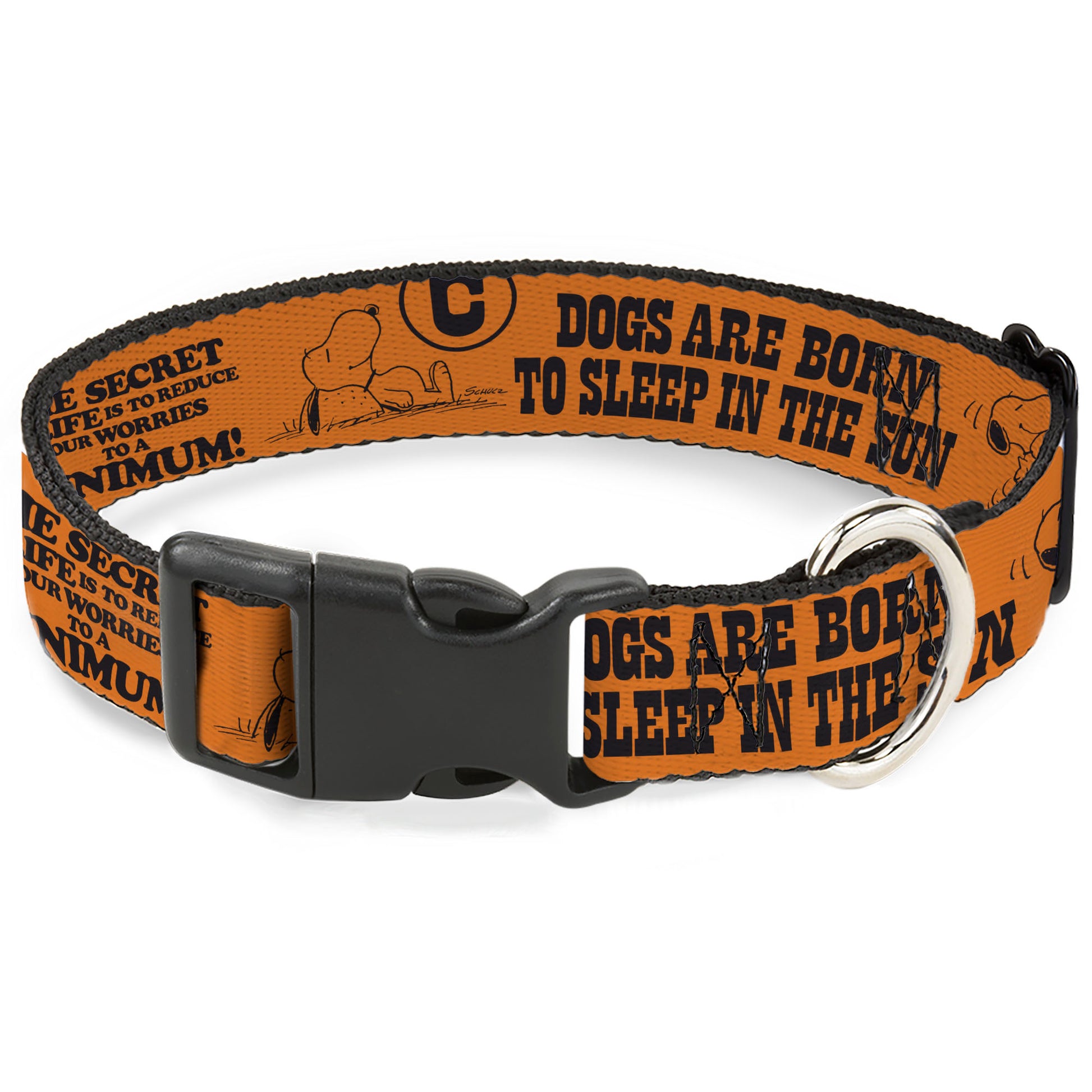 Plastic Clip Collar - Snoopy Poses and Quotes Collage Orange/Black Plastic Clip Collars Peanuts