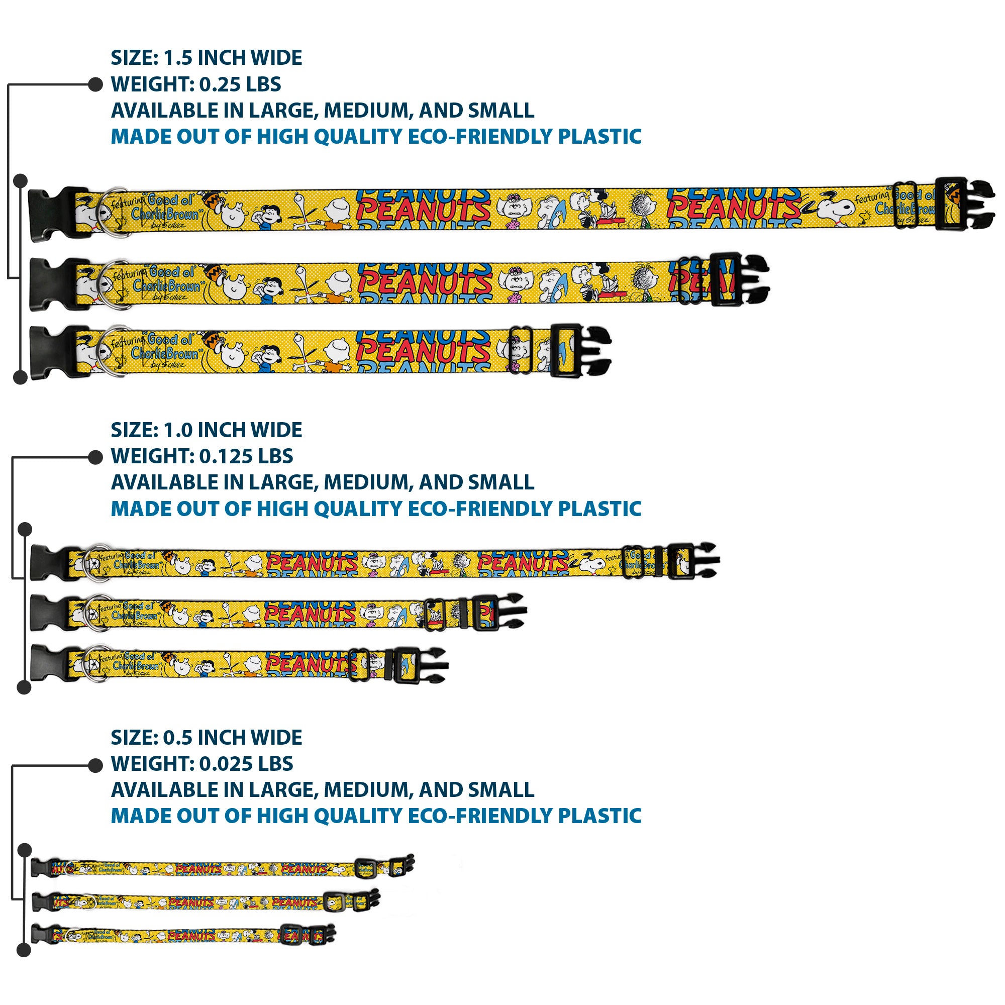 Plastic Clip Collar - PEANUTS Gang FEATURING GOOD OL CHARLIE BROWN Character Poses Yellow/Multi Color Plastic Clip Collars Peanuts