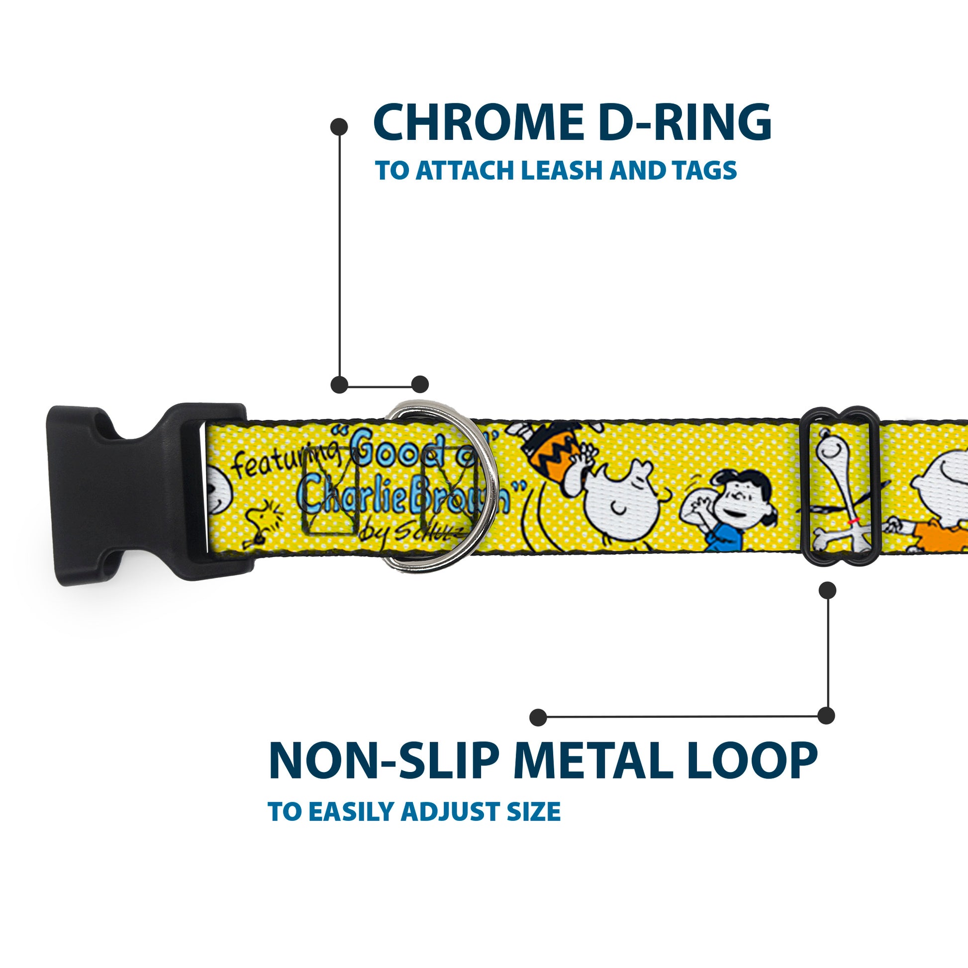 Plastic Clip Collar - PEANUTS Gang FEATURING GOOD OL CHARLIE BROWN Character Poses Yellow/Multi Color Plastic Clip Collars Peanuts