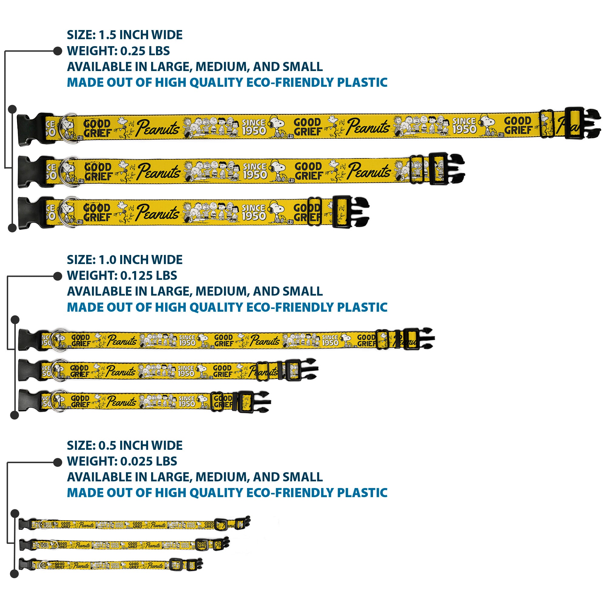 Plastic Clip Collar - PEANUTS Gang SINCE 1950 GOOD GRIEF Group Pose Yellow/Black Plastic Clip Collars Peanuts