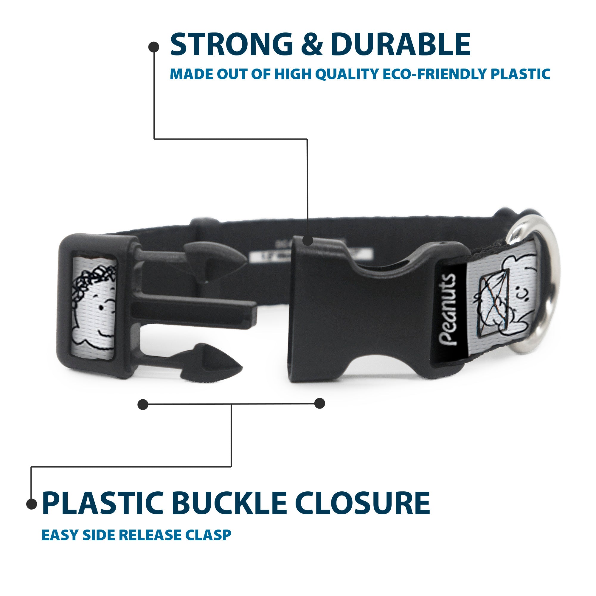 Plastic Clip Collar - Peanuts Gang Expressions Gray/Black/White Plastic Clip Collars Peanuts