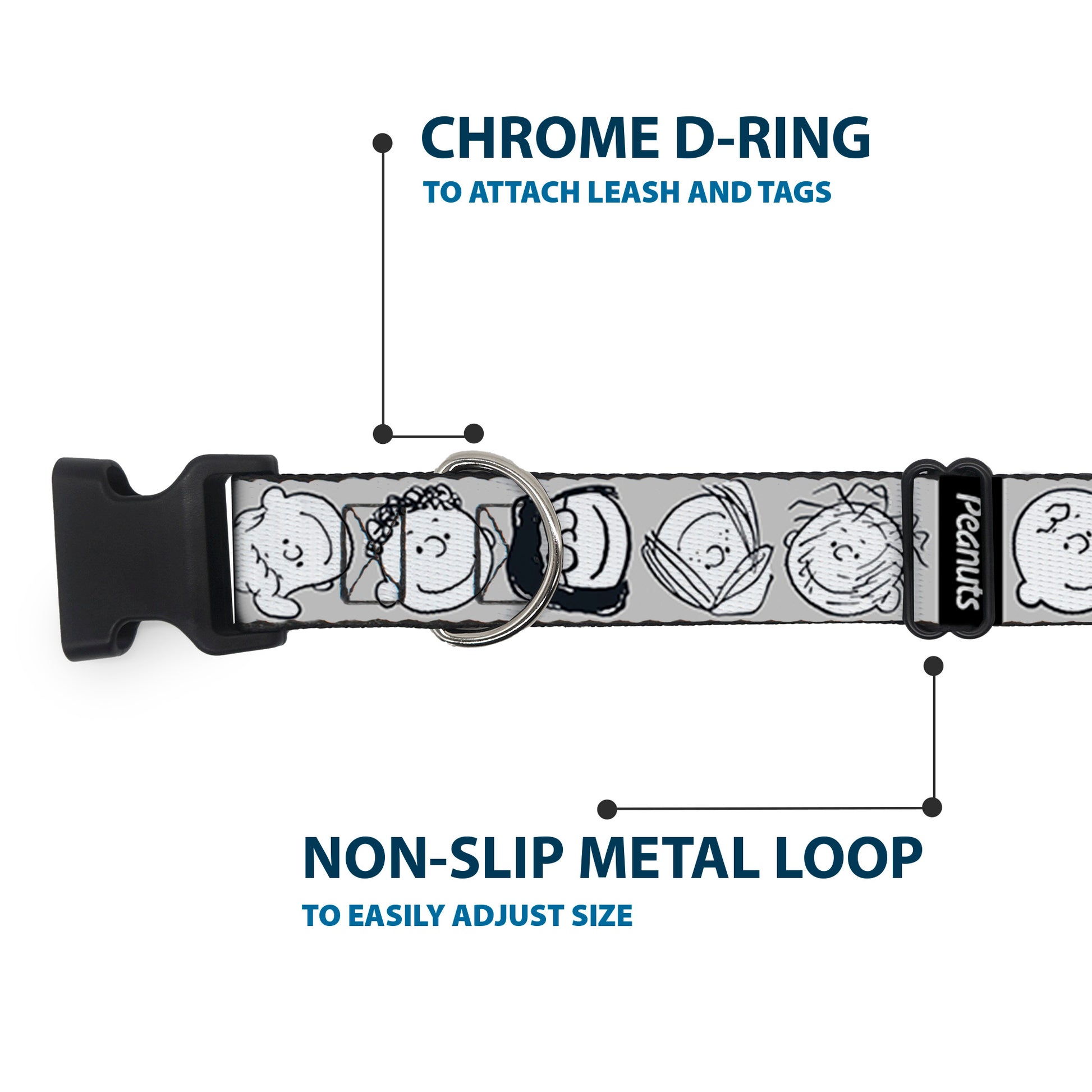 Plastic Clip Collar - Peanuts Gang Expressions Gray/Black/White Plastic Clip Collars Peanuts