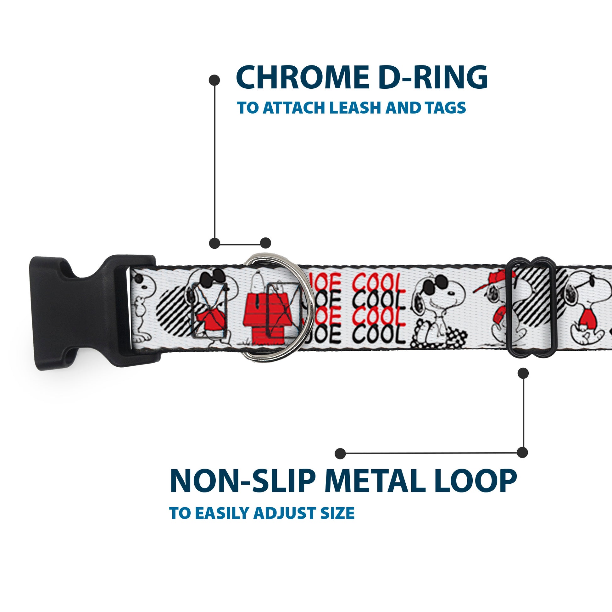 Plastic Clip Collar - Peanuts JOE COOL Snoopy Poses and Text Gray/Black/Red/White Plastic Clip Collars Peanuts