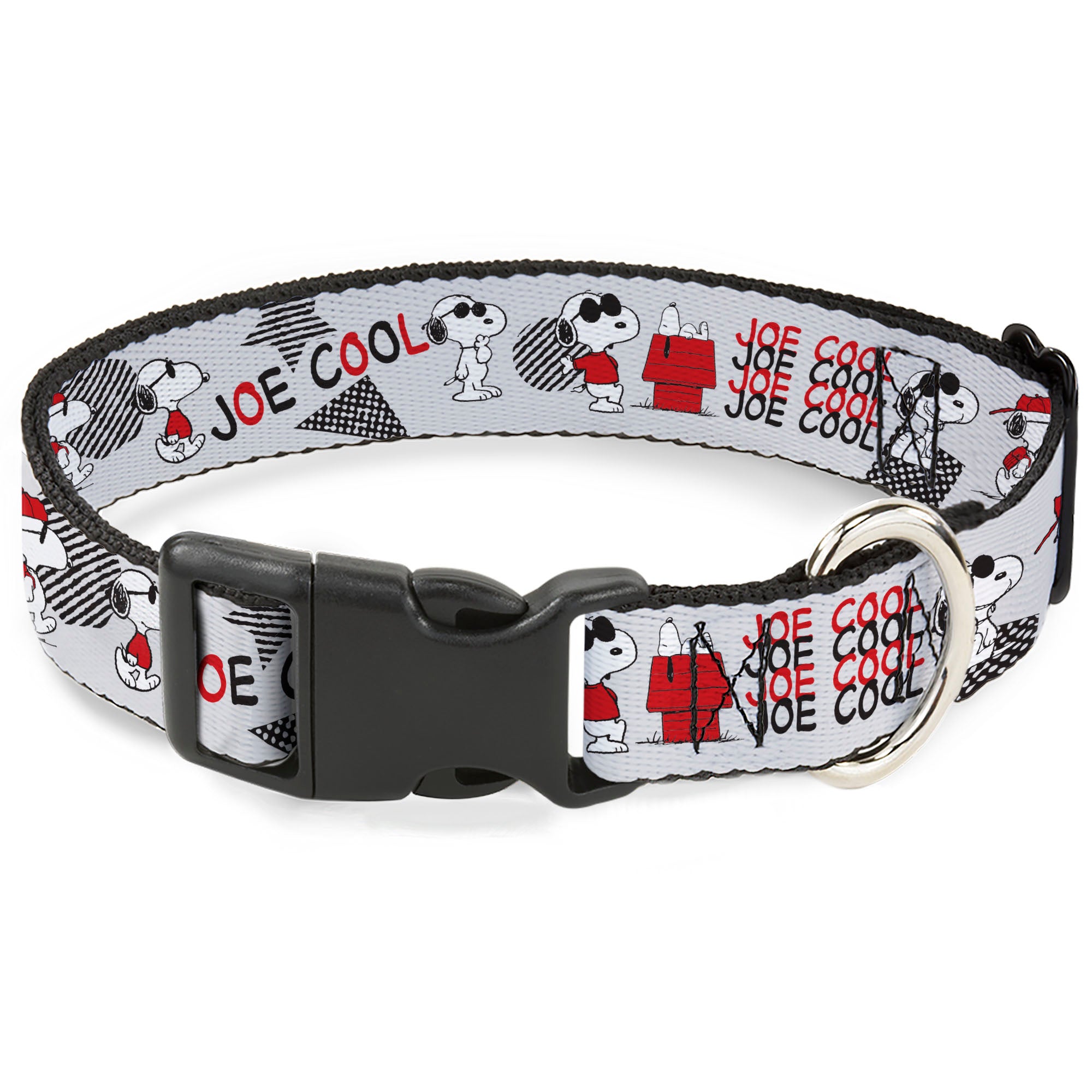 Plastic Clip Collar - Peanuts JOE COOL Snoopy Poses and Text Gray/Black/Red/White Plastic Clip Collars Peanuts