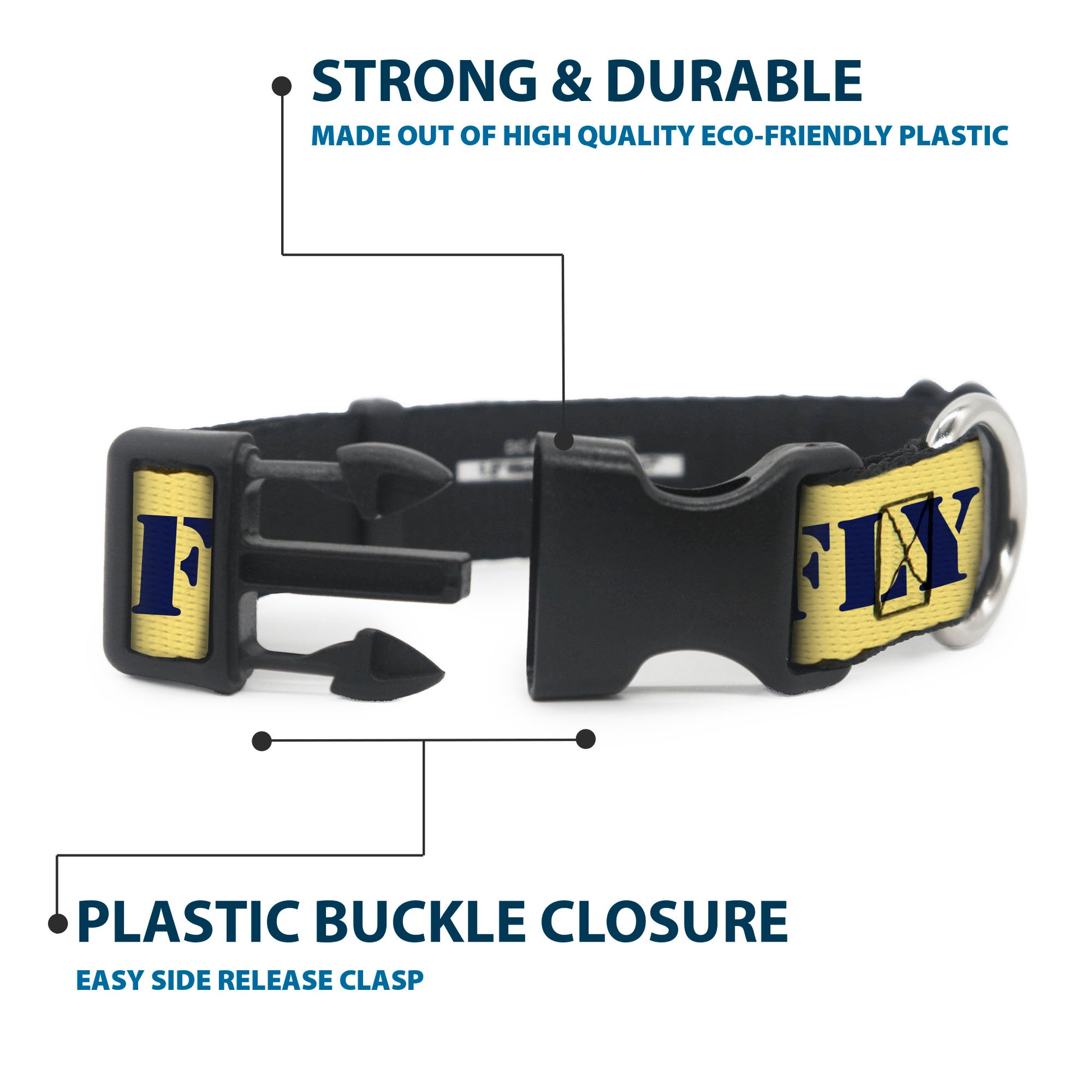 Plastic Clip Collar - Peanuts Snoopy FLY BOY TOP DOG Flying Ace Yellow/Blue/Red Plastic Clip Collars Peanuts