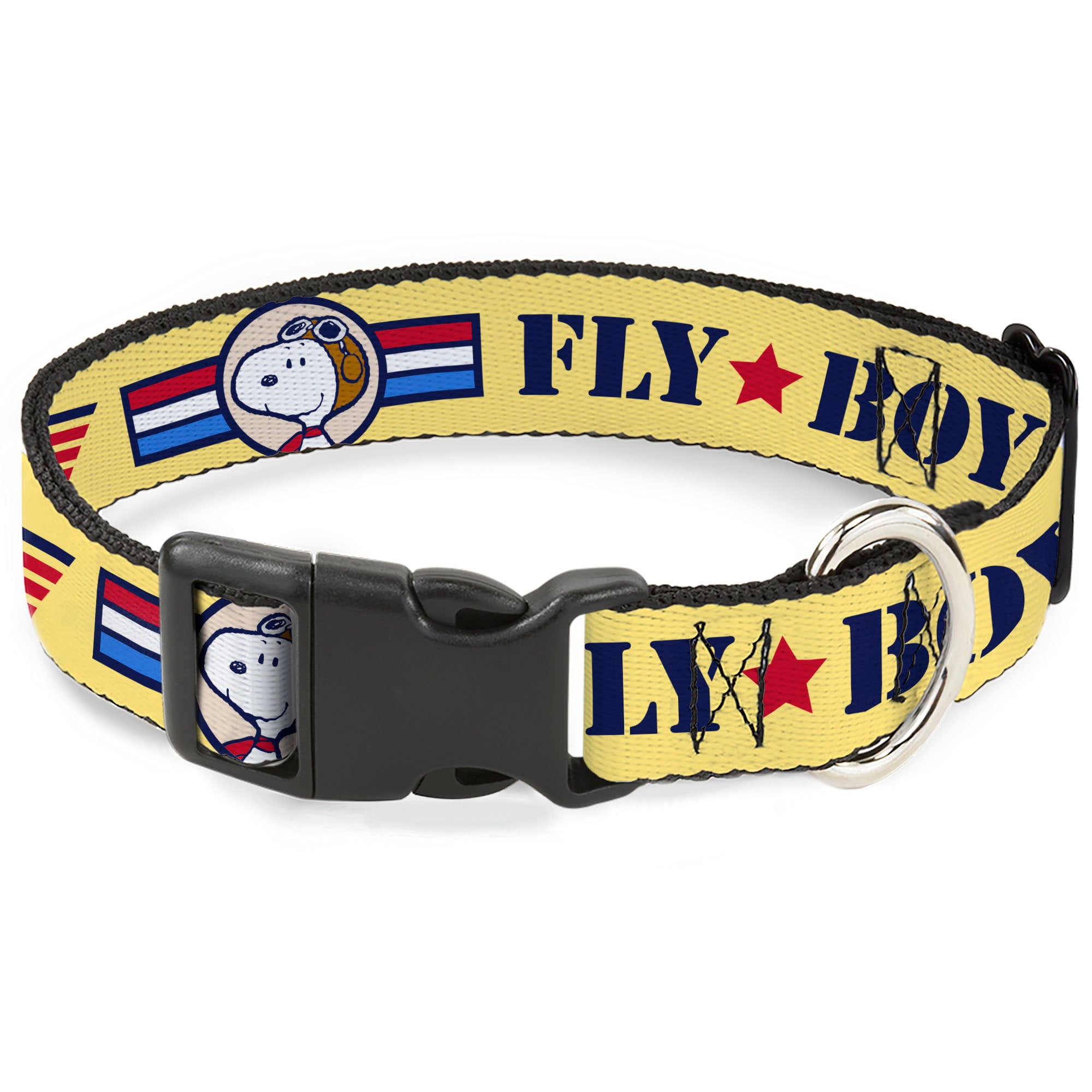 Plastic Clip Collar - Peanuts Snoopy FLY BOY TOP DOG Flying Ace Yellow/Blue/Red Plastic Clip Collars Peanuts