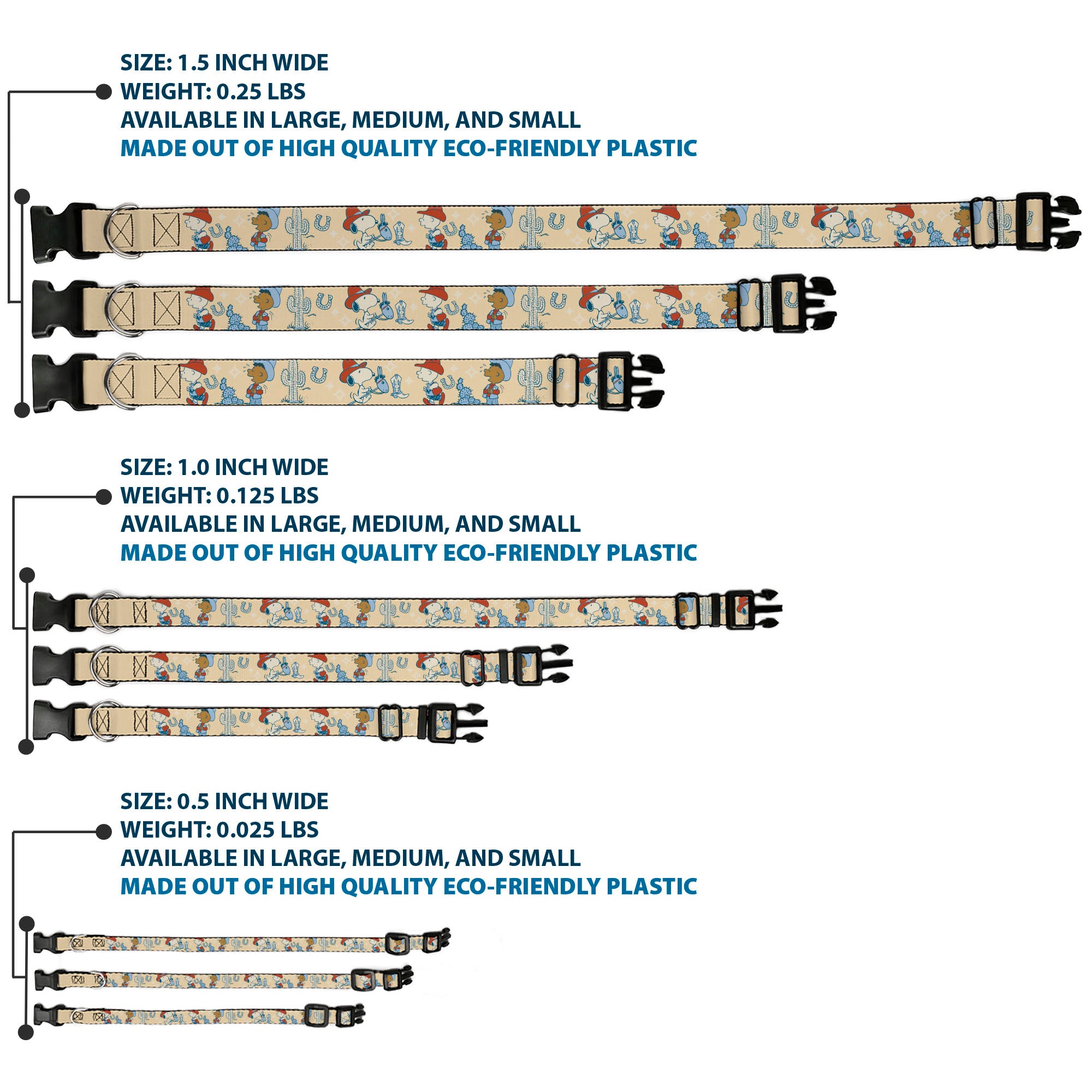 Plastic Clip Collar - Peanuts Snoopy and Friends Desert Cowboy Poses Beige Plastic Clip Collars Peanuts