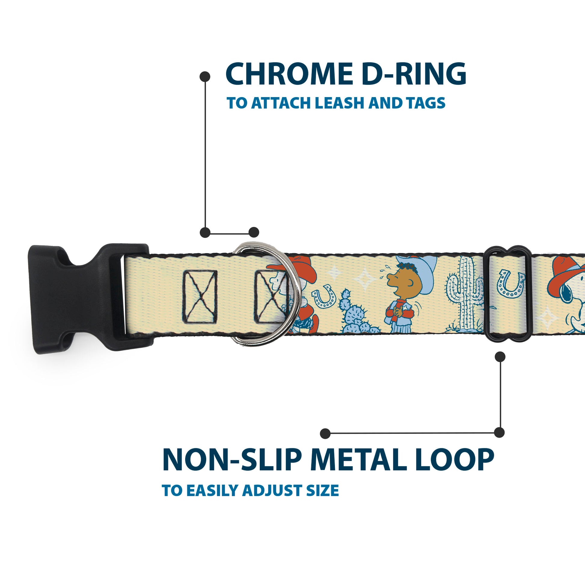 Plastic Clip Collar - Peanuts Snoopy and Friends Desert Cowboy Poses Beige Plastic Clip Collars Peanuts