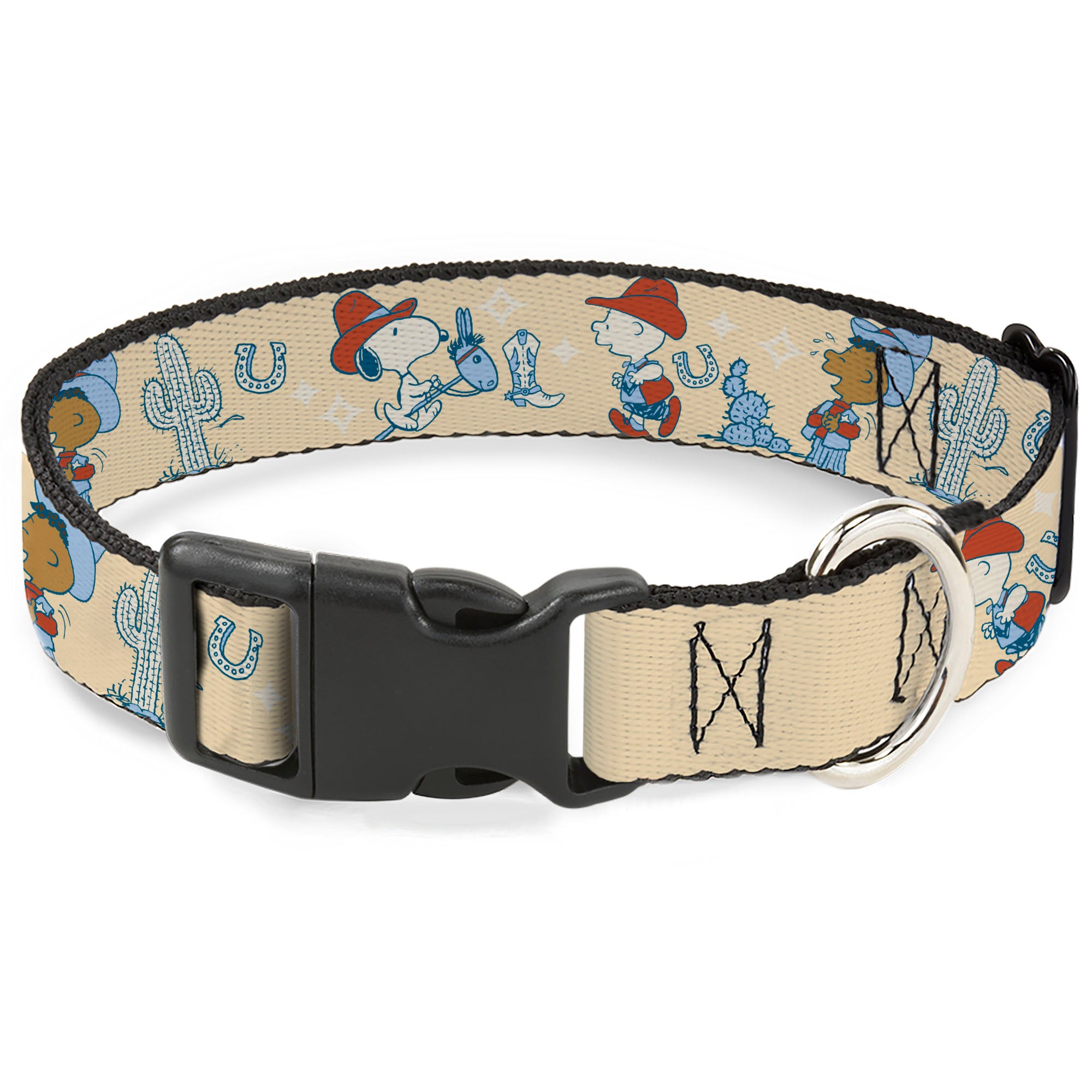 Plastic Clip Collar - Peanuts Snoopy and Friends Desert Cowboy Poses Beige Plastic Clip Collars Peanuts