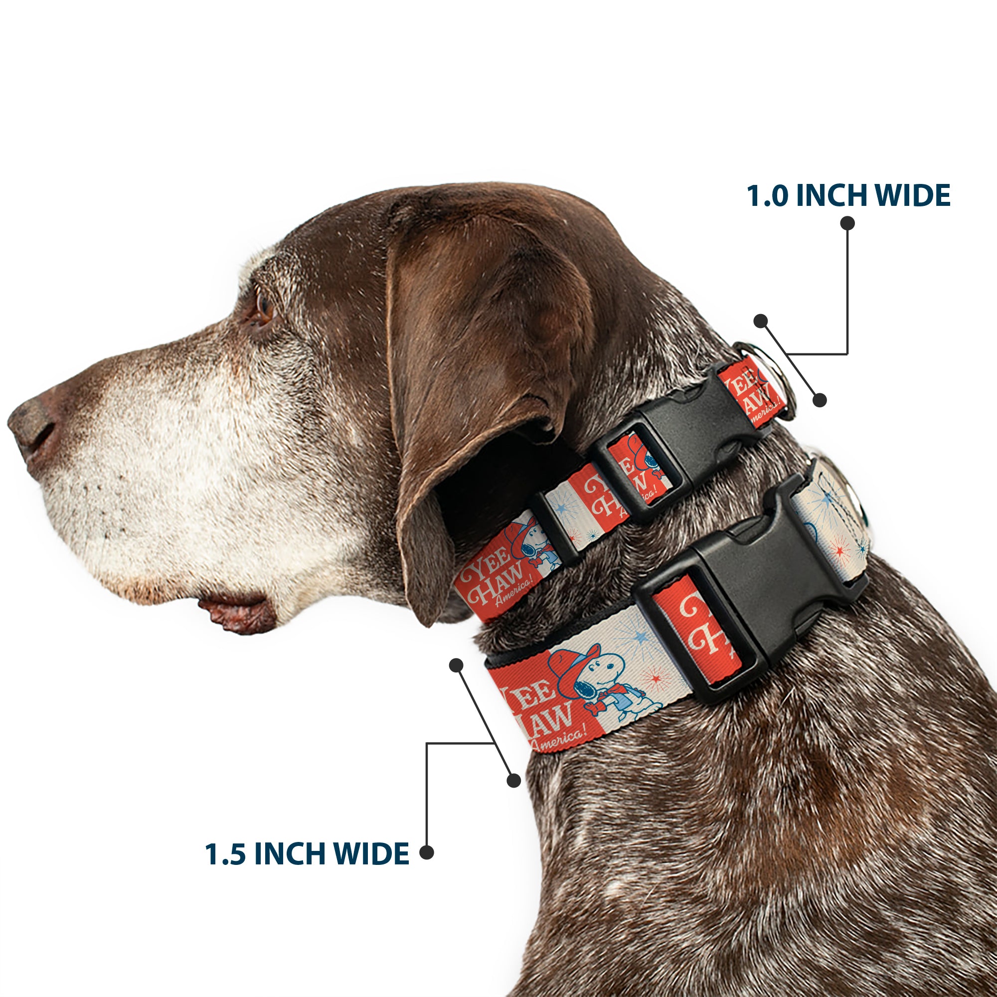 Plastic Clip Collar - Peanuts Snoopy YEE HAW AMERICA Pose and Icons Ivory/Blues/Red Plastic Clip Collars Peanuts